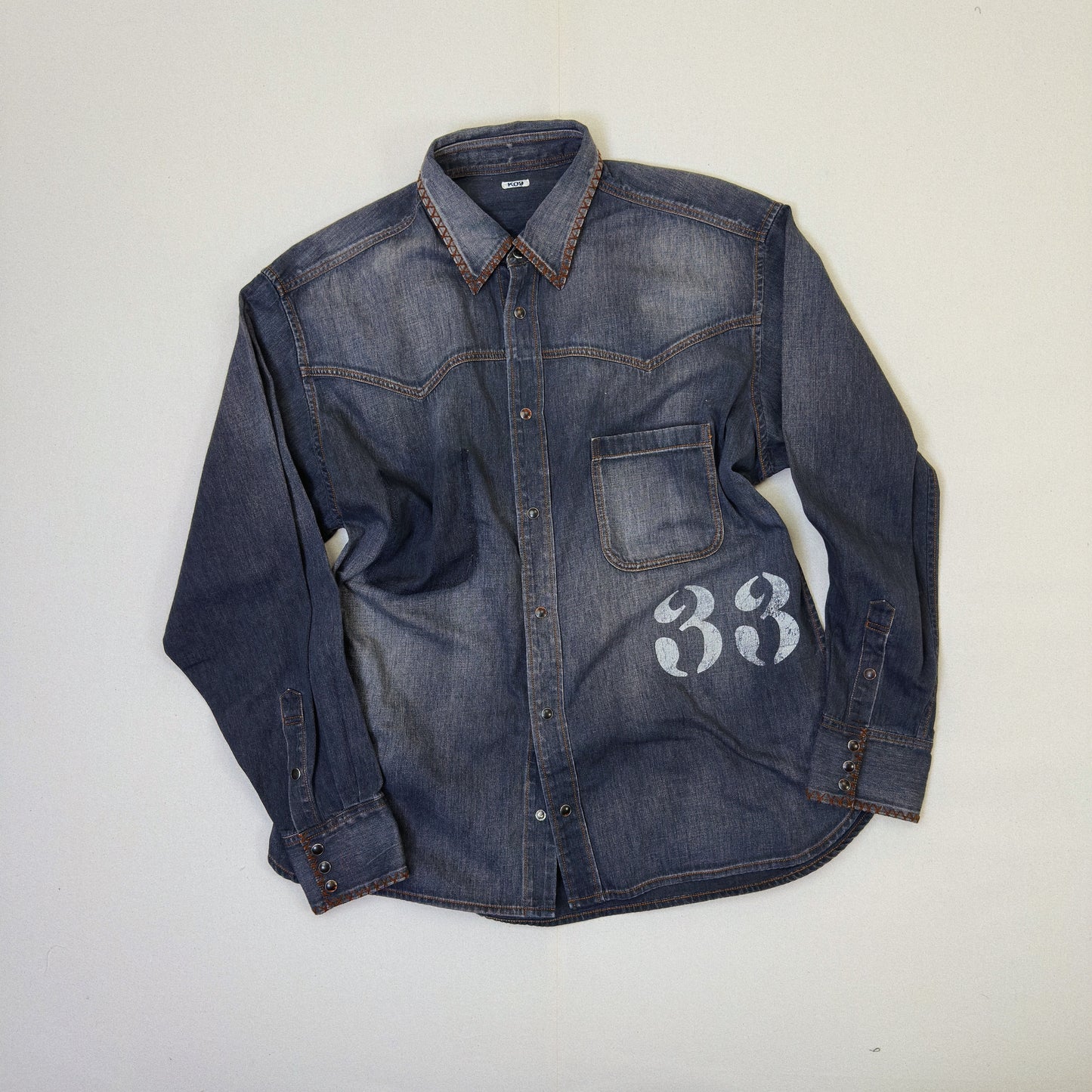 Hand-Embroidered Denim Shirt Black
