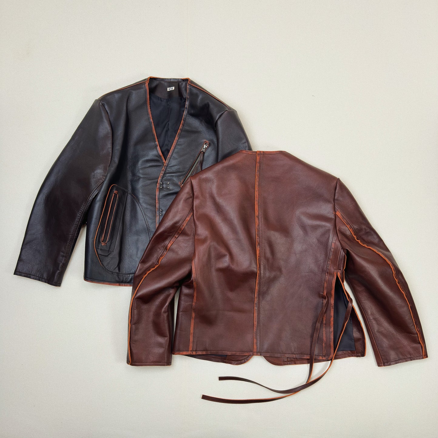 No Collor Letther Jacket Brown jk-08