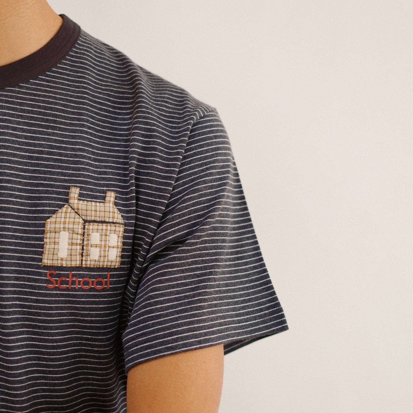 Hand-Embroidered Stripe T-Shirt Black