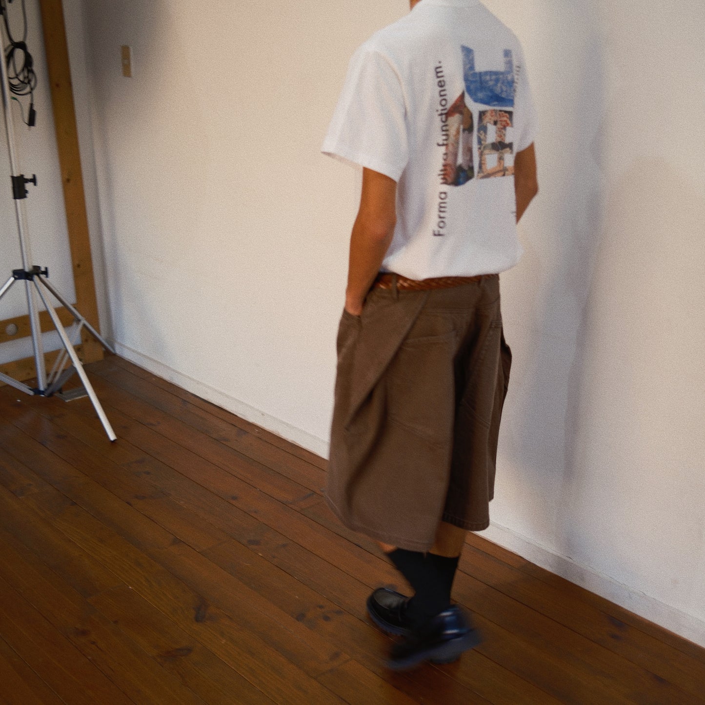 3D Cutting Half Denim Pants Brown