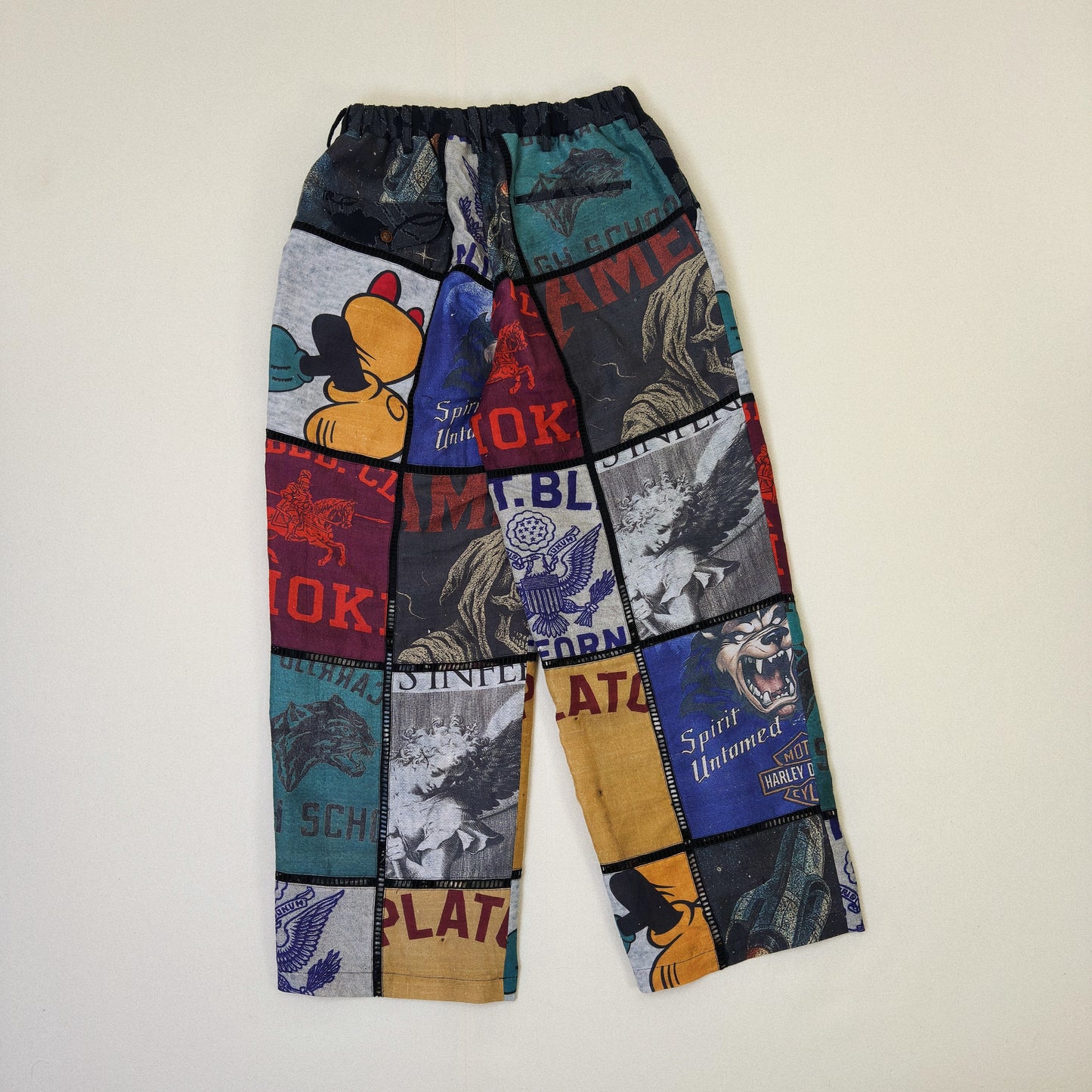 Patchworked Silk Pants Black