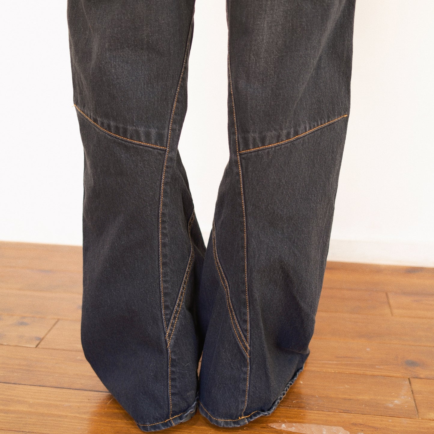 3D Cutting Denim Pants  Black