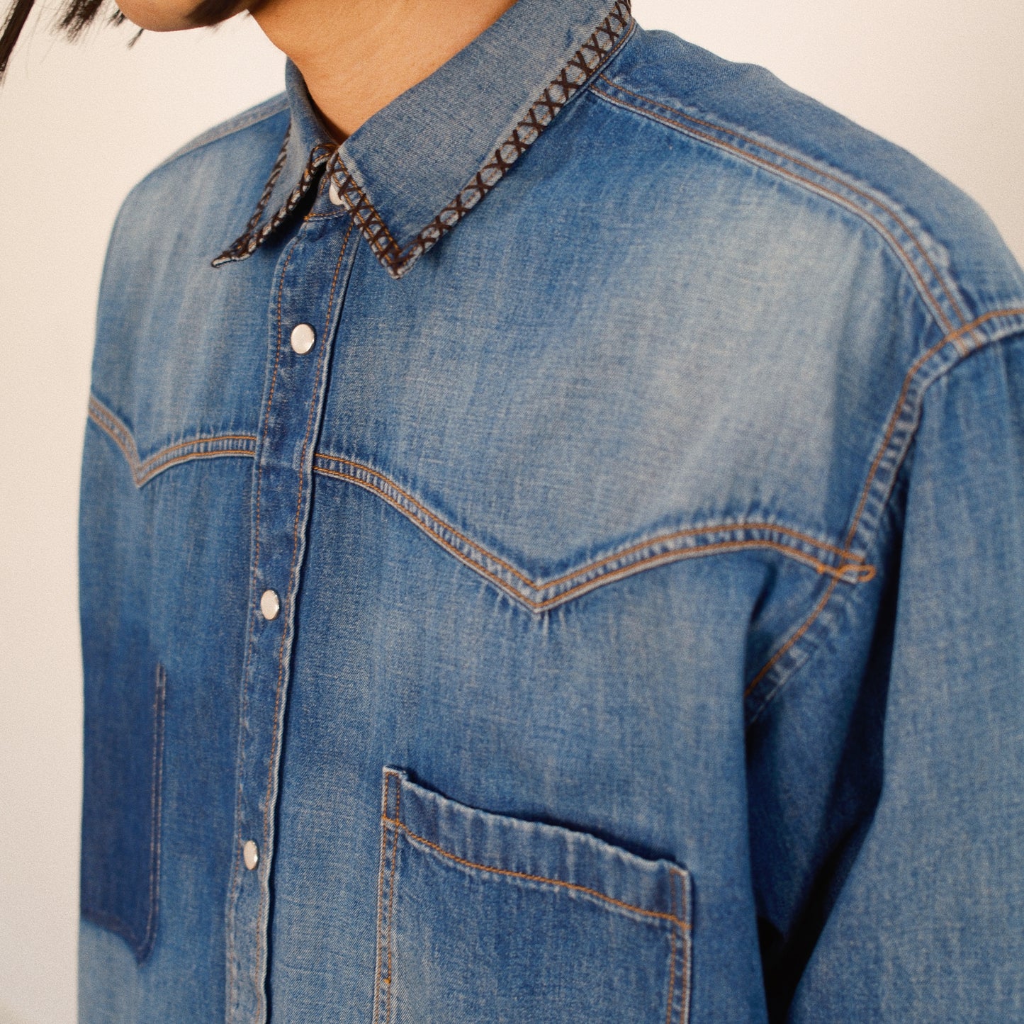Hand-Embroidered Denim Shirt Indigo