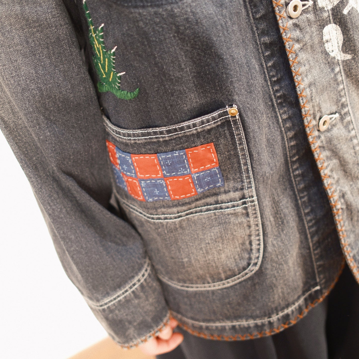Hand-Embroidered Denim Coverall Black
