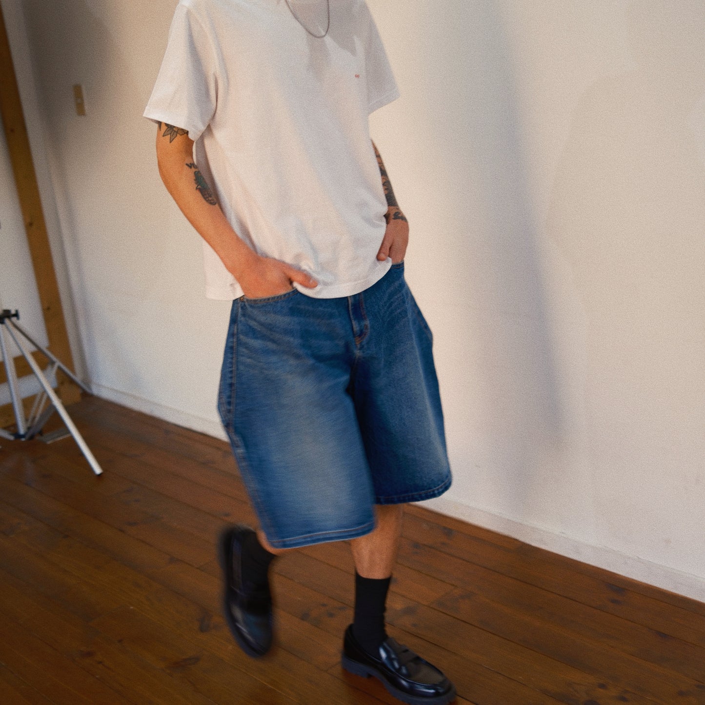 3D Cutting Half Denim Pants 　Indigo