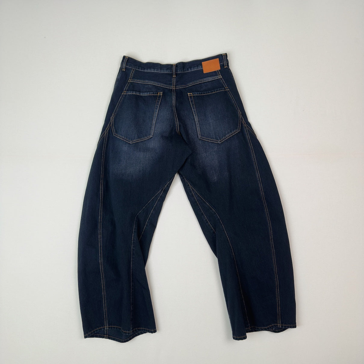 3D cutting denim pants Black