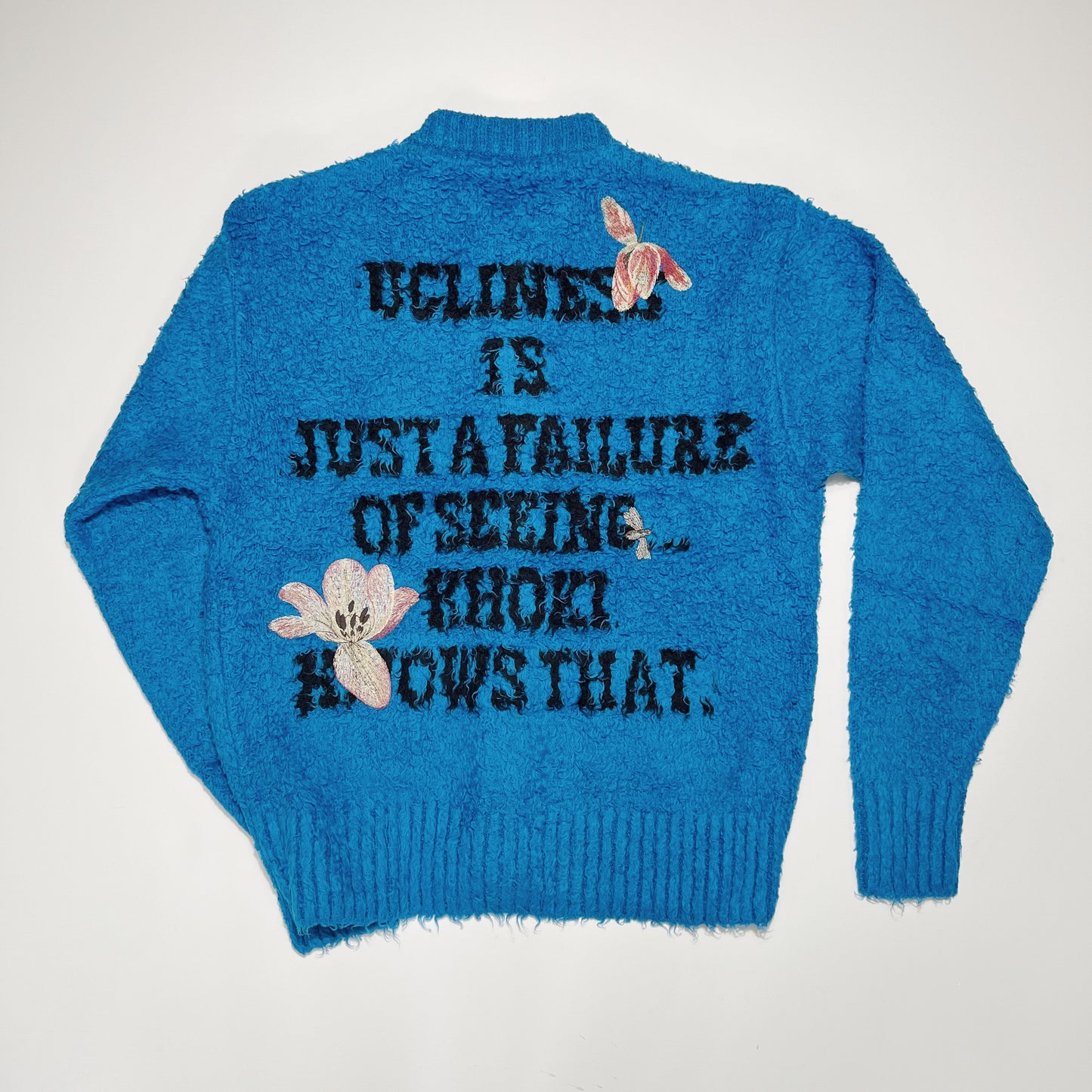 Embroidery-design crew-neck cardigan Blue