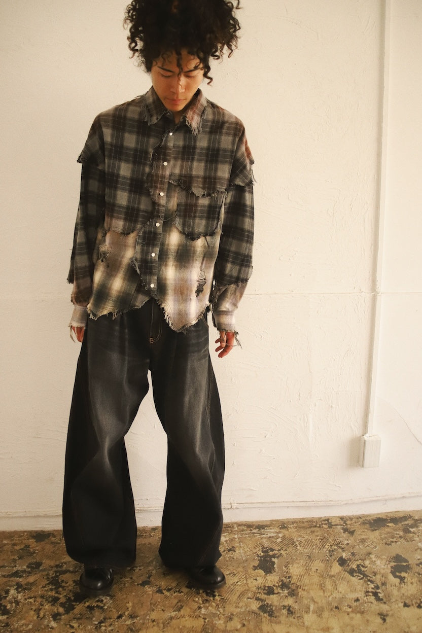 Vintage-eﬀect checked shirt Black