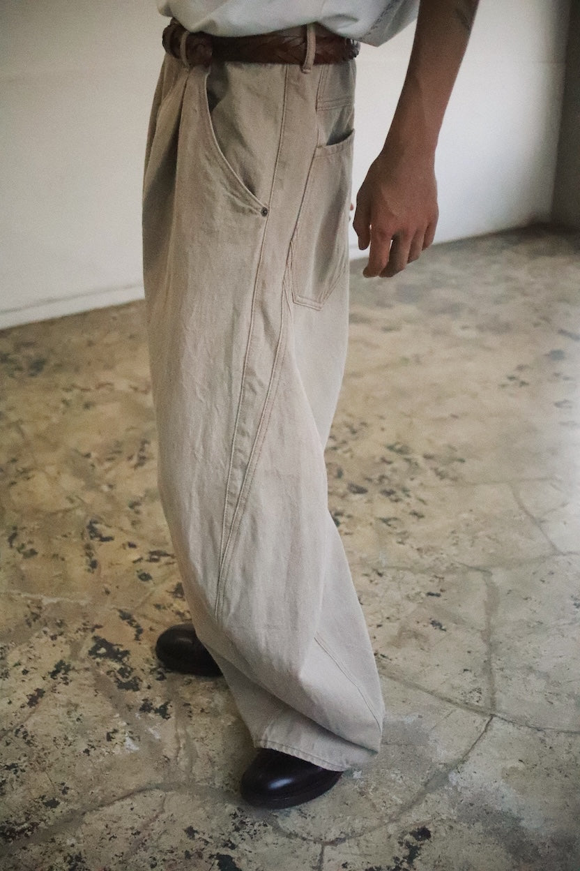 3D cutting denim pants Beige