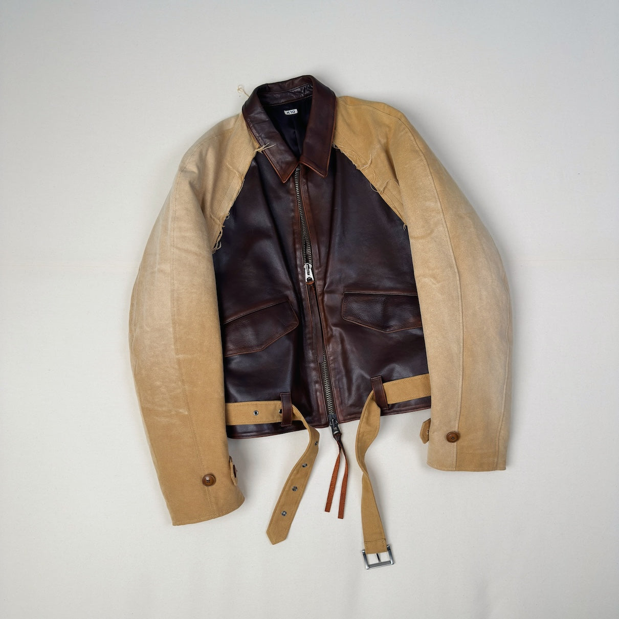 Vintage-eﬀect leather jacket Brown – EYE/KHOKI