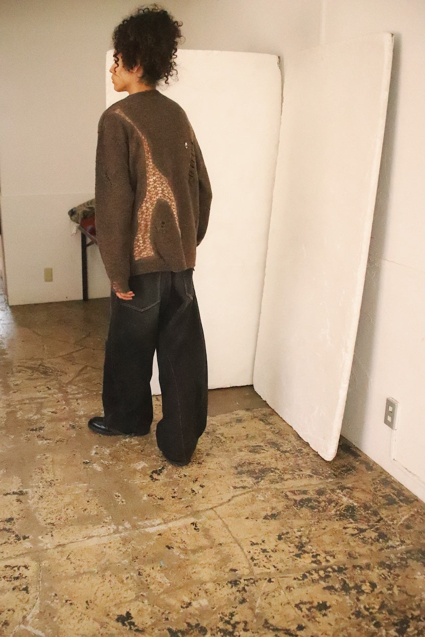 Needle punched lace cardigan Brown