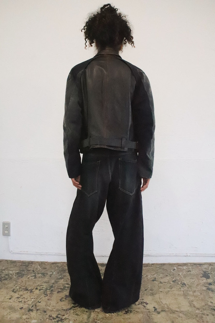 Vintage-eﬀect leather jacket Black