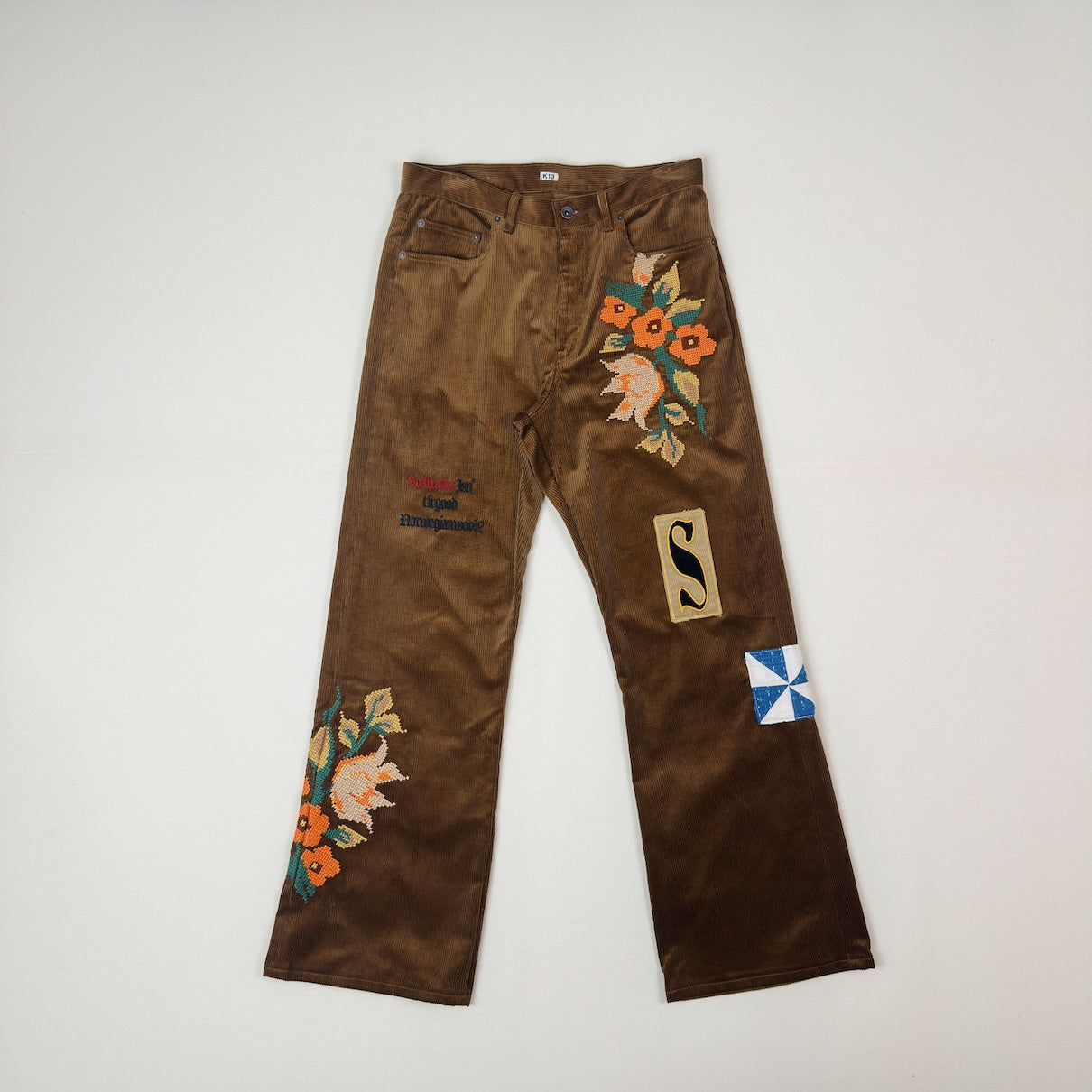 Embroidery-design pants Brown