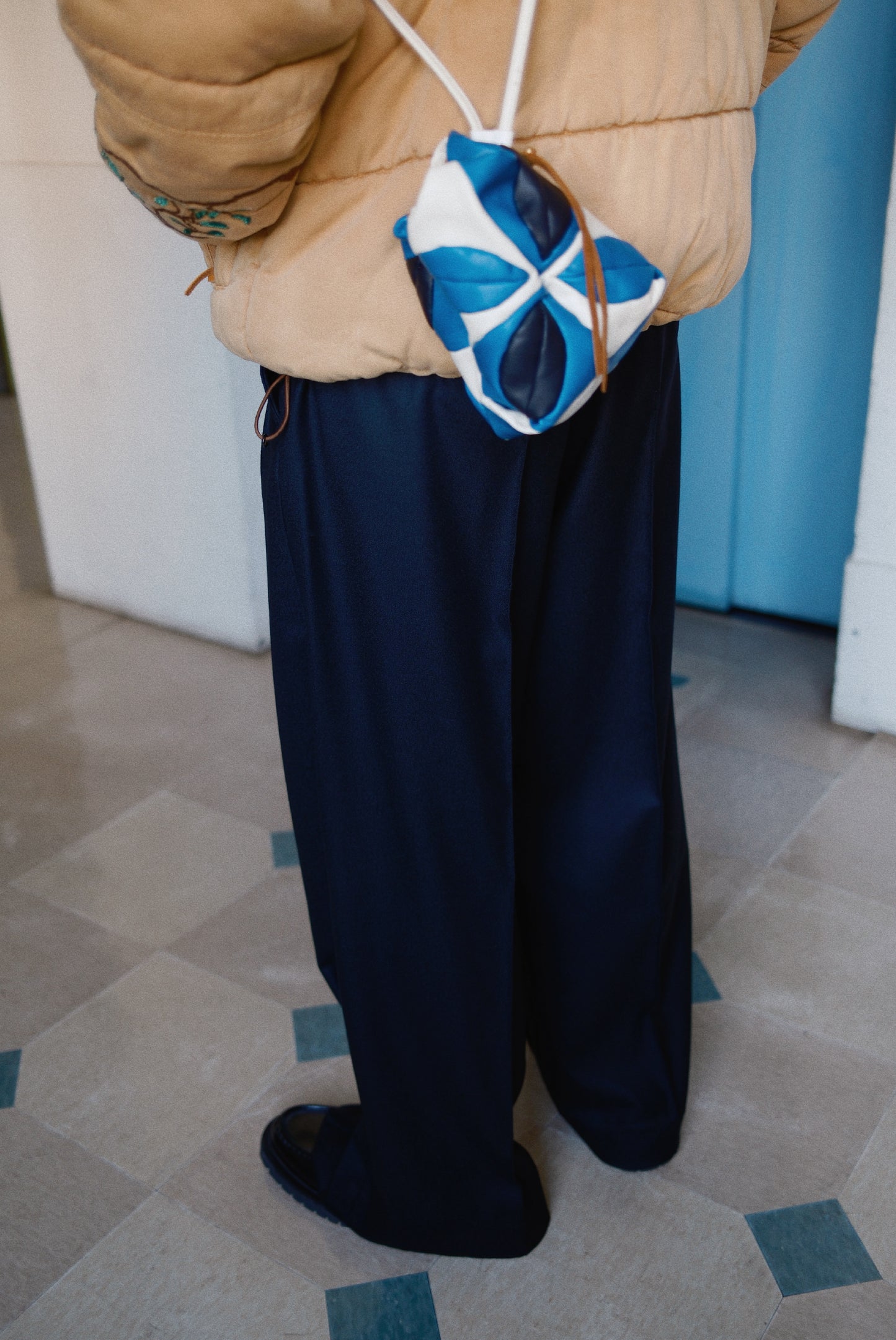 Hand-Patchwork Leather Bag Blue