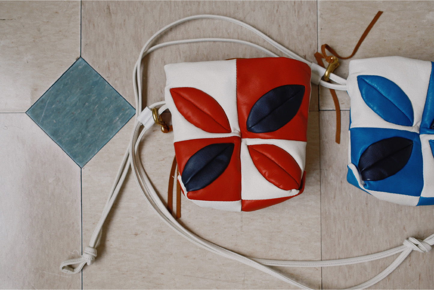 Hand-Patchwork Leather Bag Red