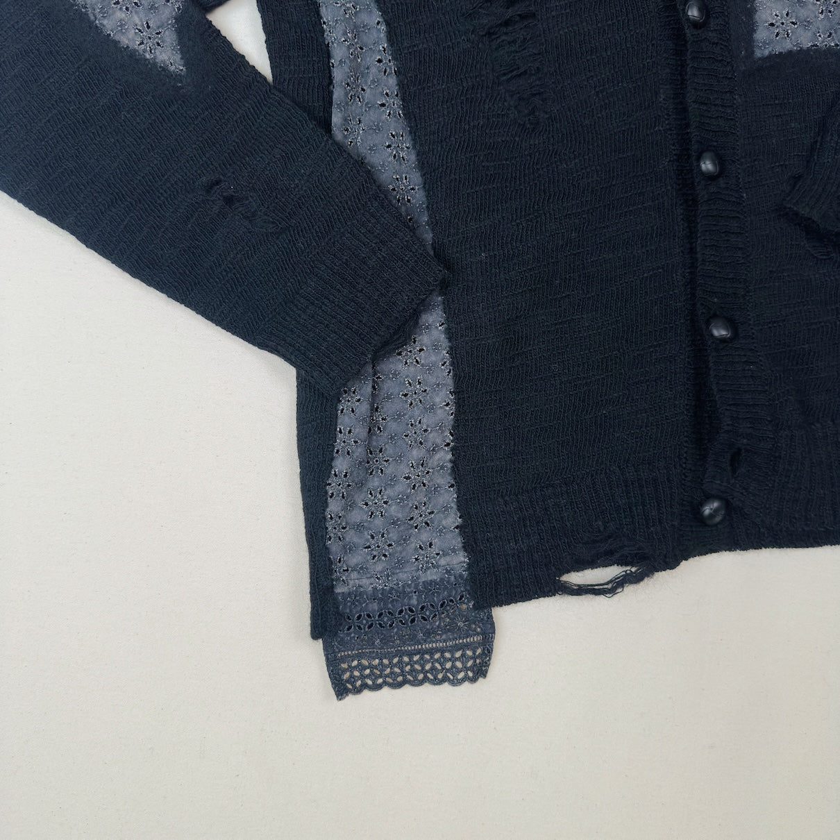 Needle punched lace cardigan Black