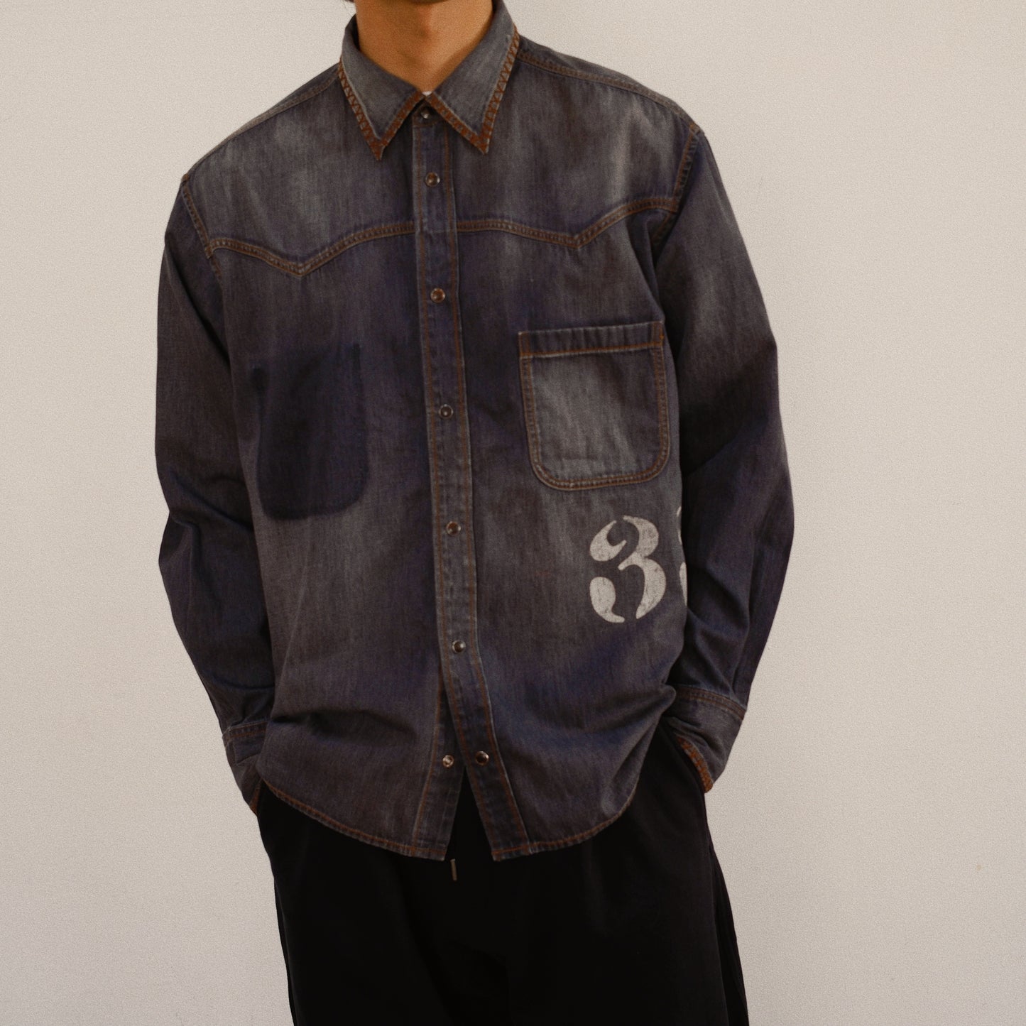Hand-Embroidered Denim Shirt Black