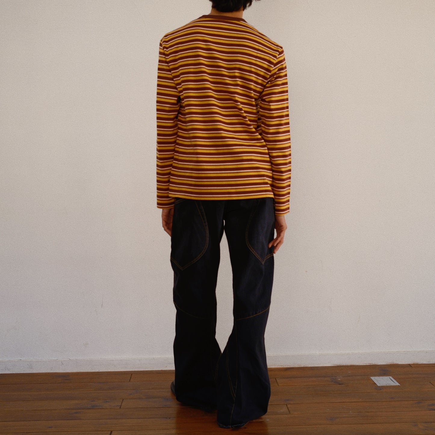 Hand-Embroidered Stripe Long Sleeve T-Shirt Brown