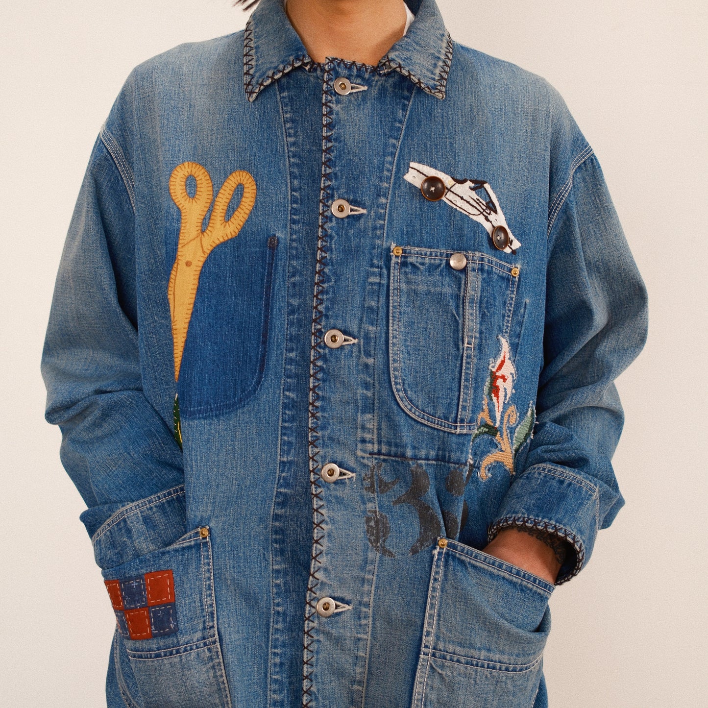 Hand-Embroidered Denim Coverall Indigo