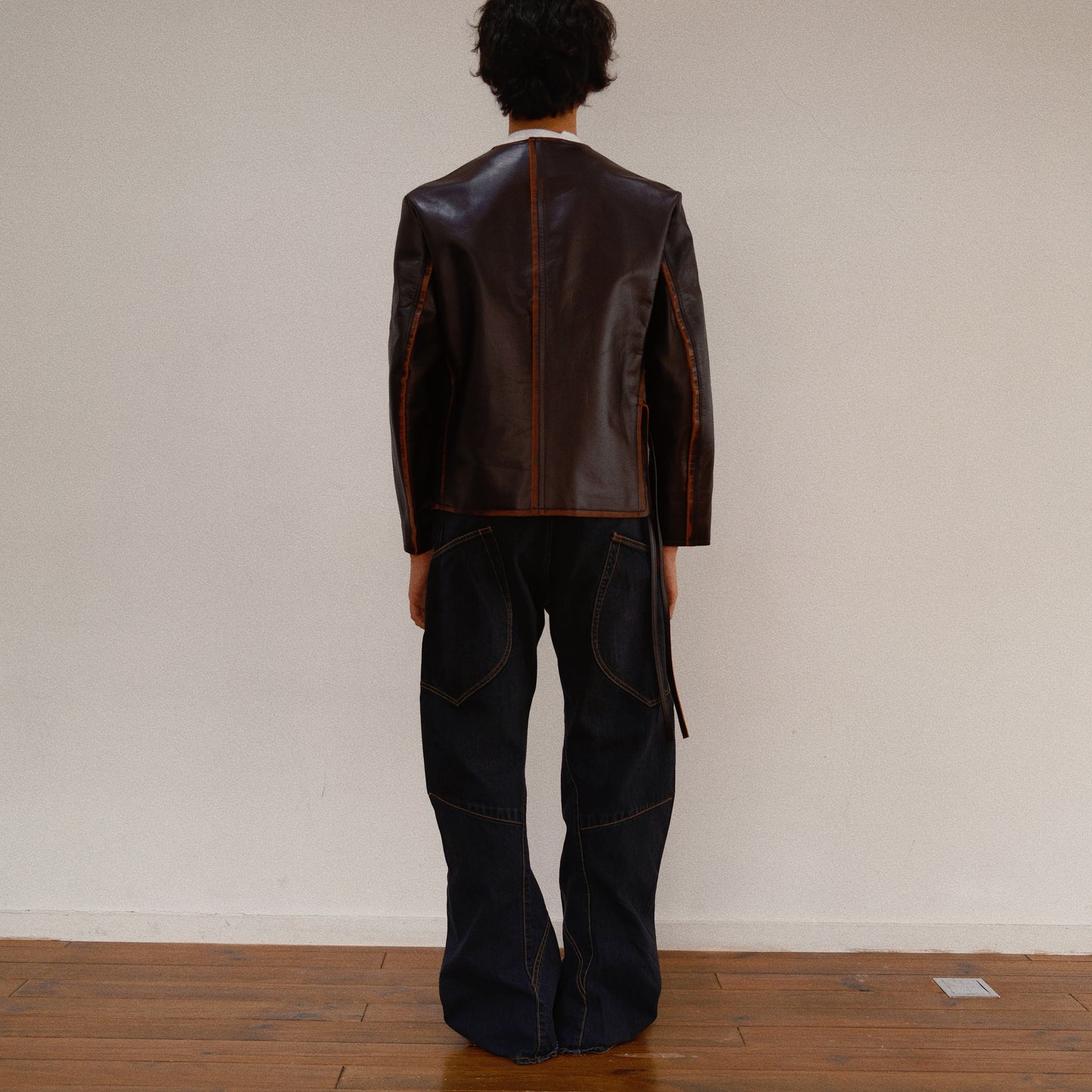 No Collor Letther Jacket Black