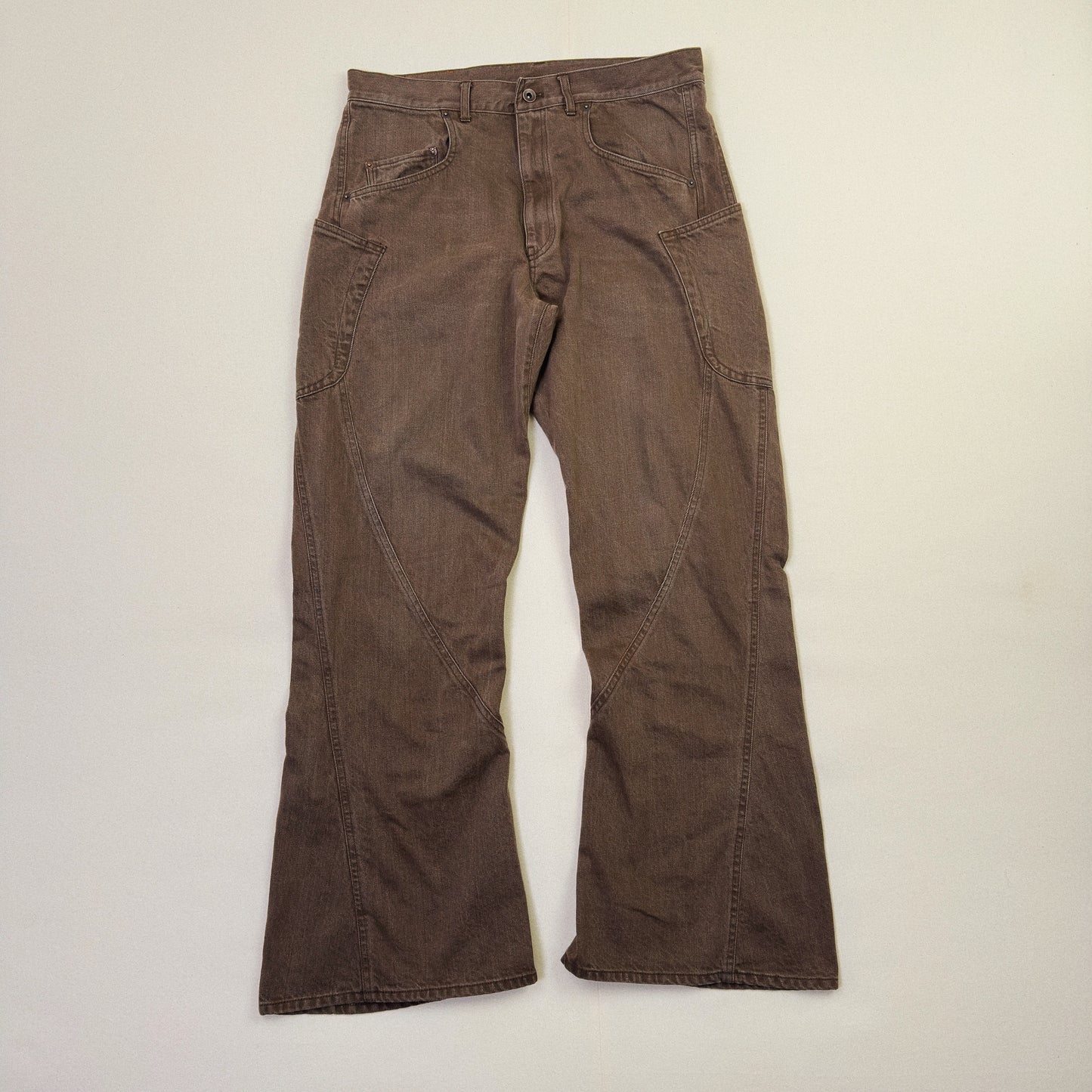 3D Cutting Denim Pants  Brown
