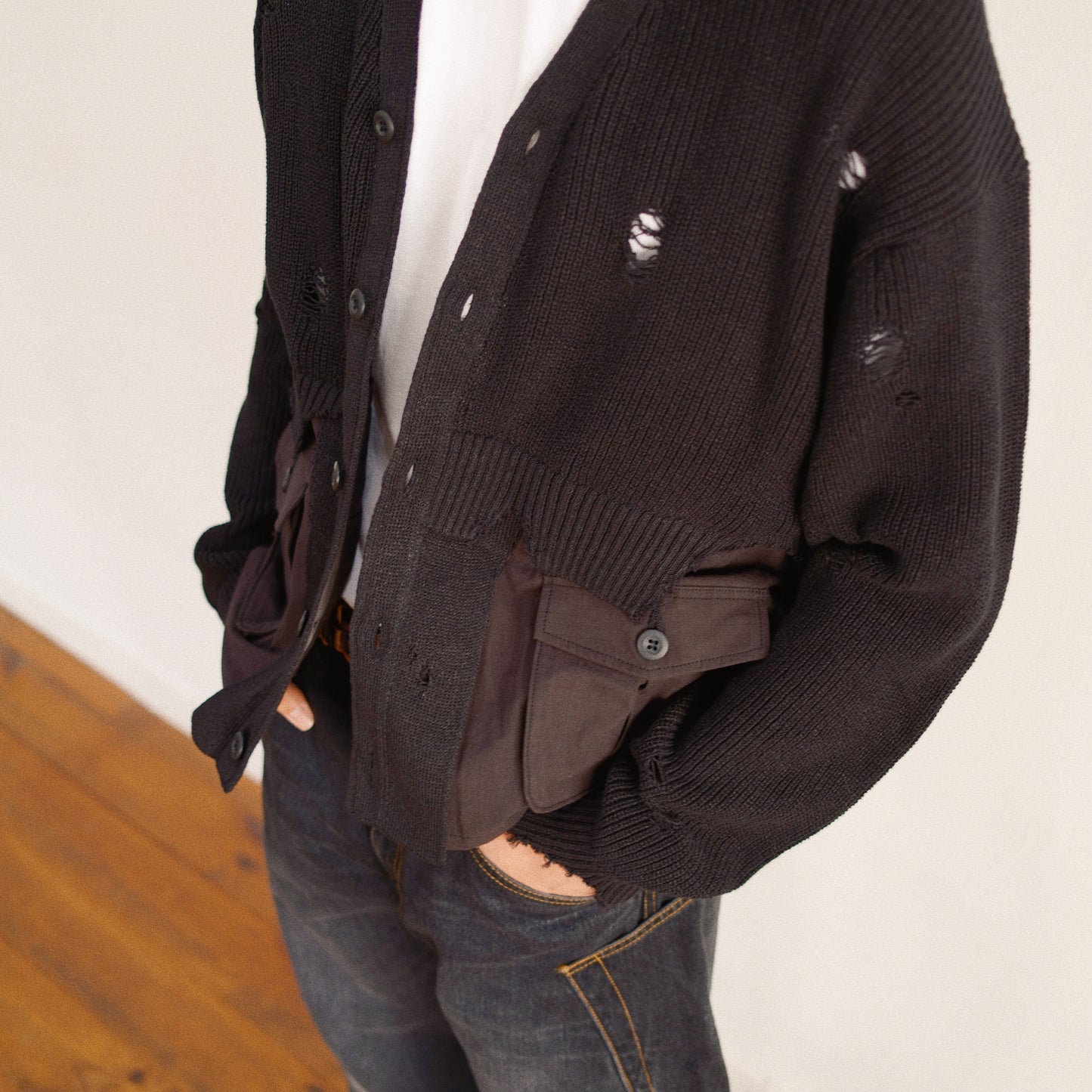 Destroyed Knit Cardigan Black