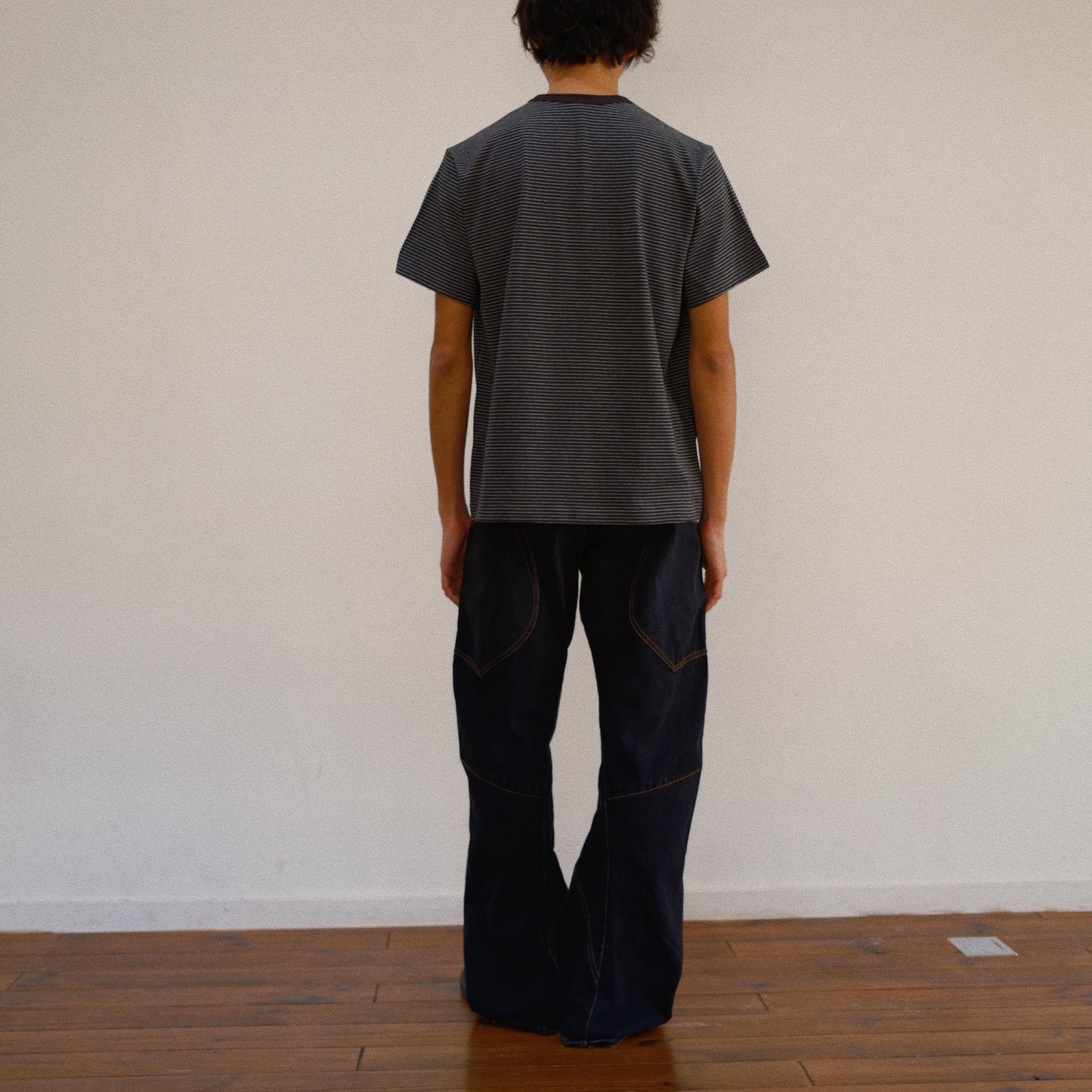 Hand-Embroidered Stripe T-Shirt Black