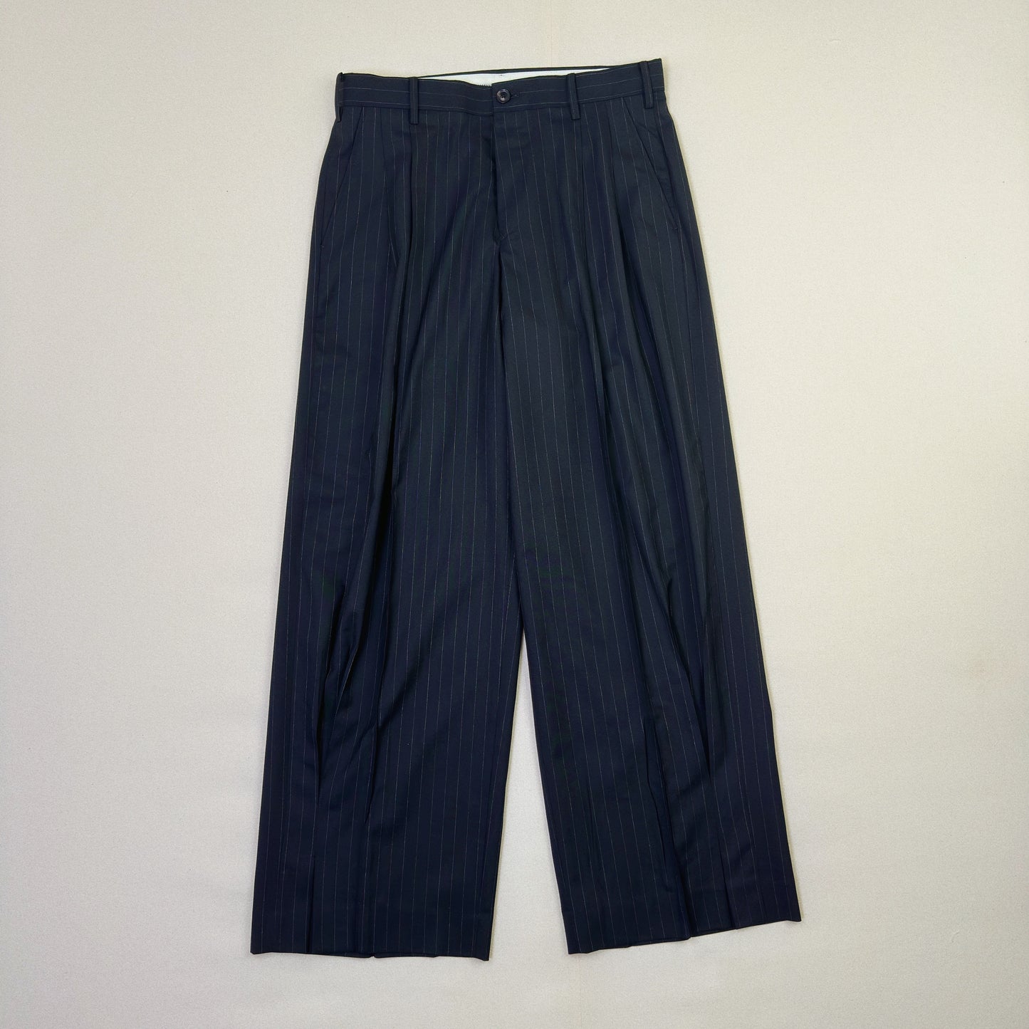 Pleated Stripe Summer Wool Pants　Black