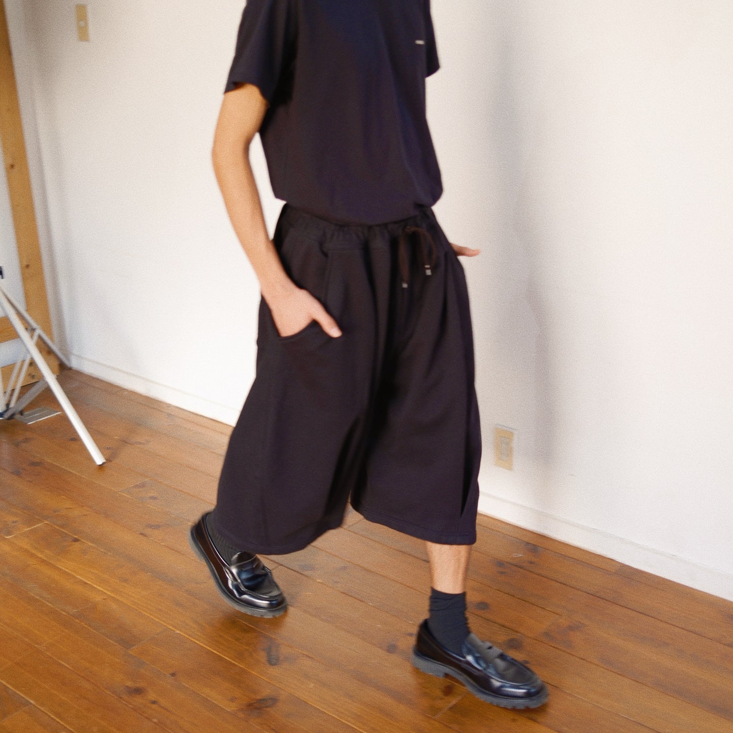 Pleated Balloon Sweat Pants Black