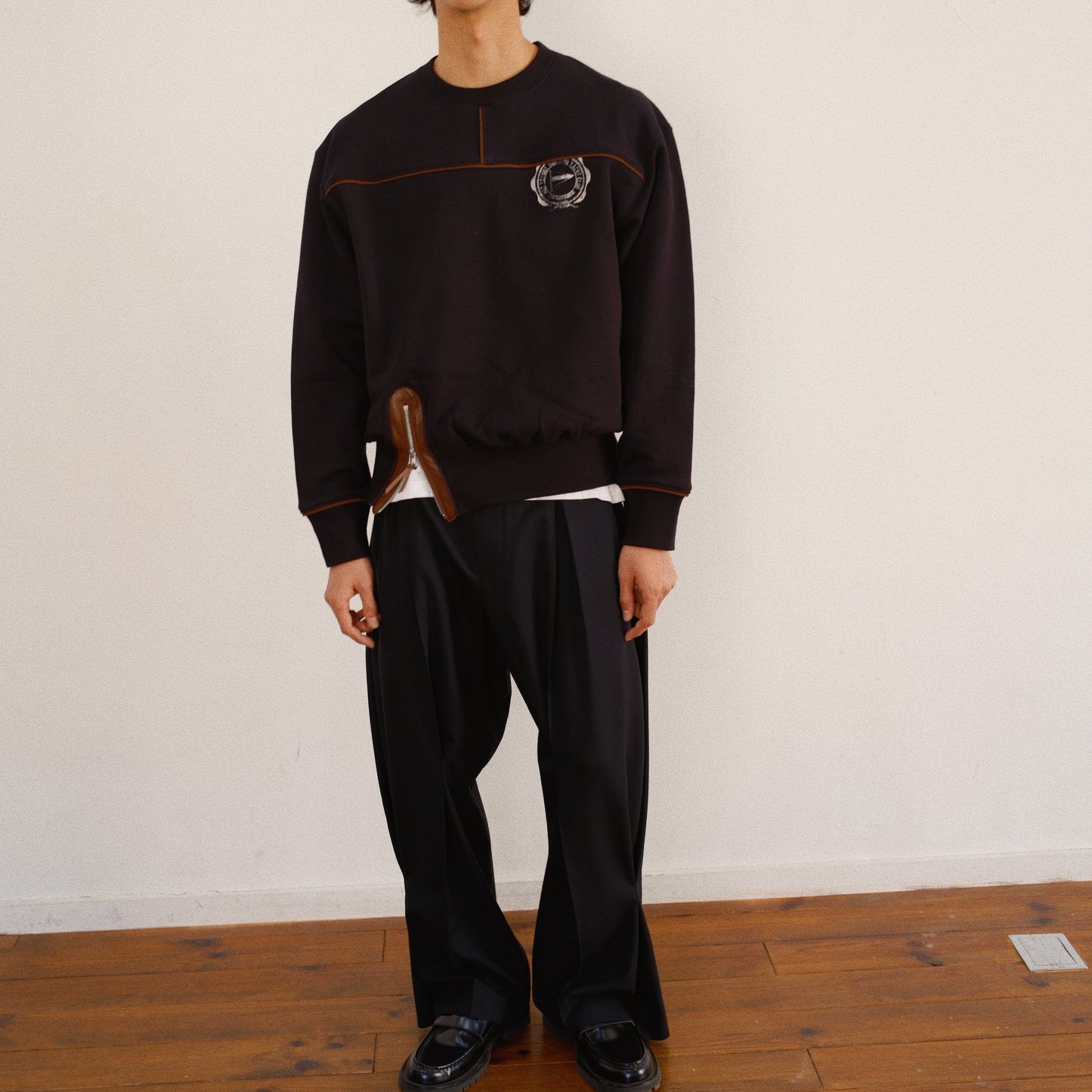 Leather-Trimmed Sweatshirt  Black