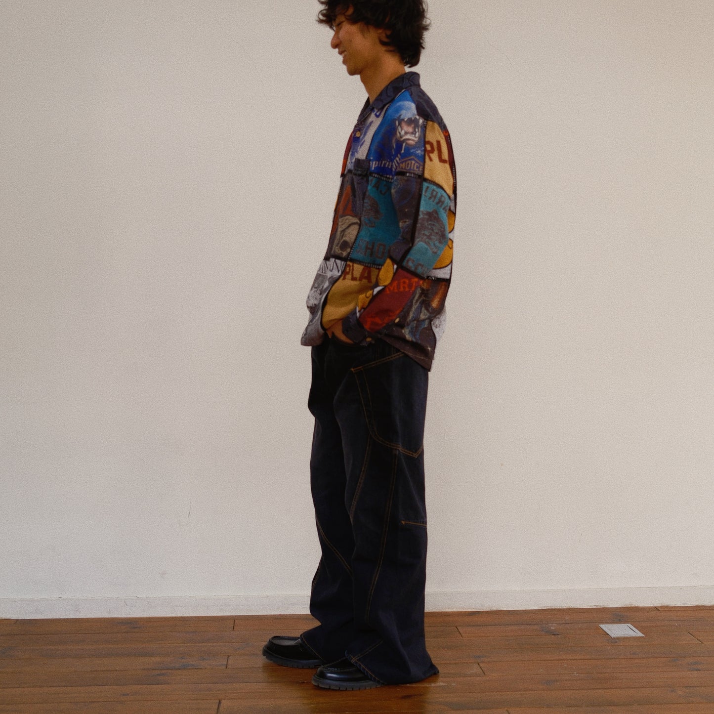 Patchworked Silk Shirt Black