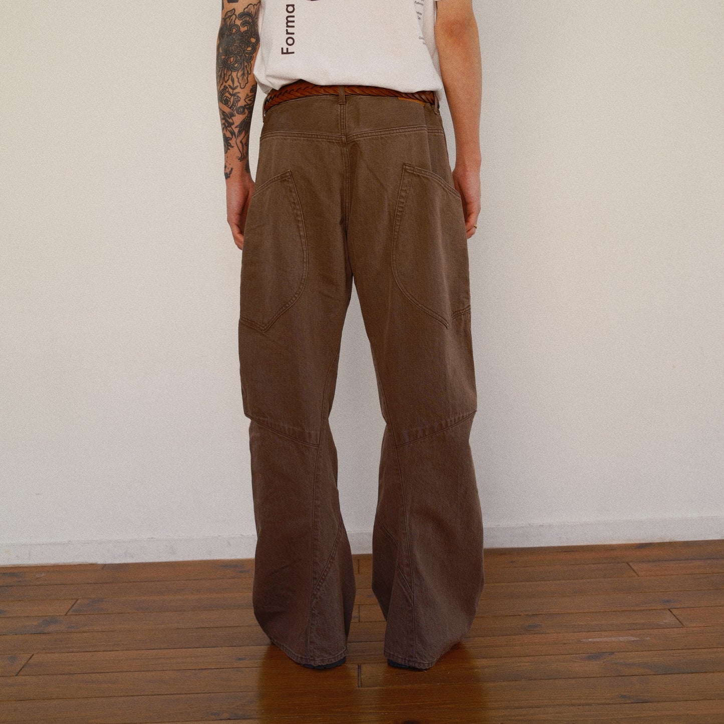 3D Cutting Denim Pants  Brown