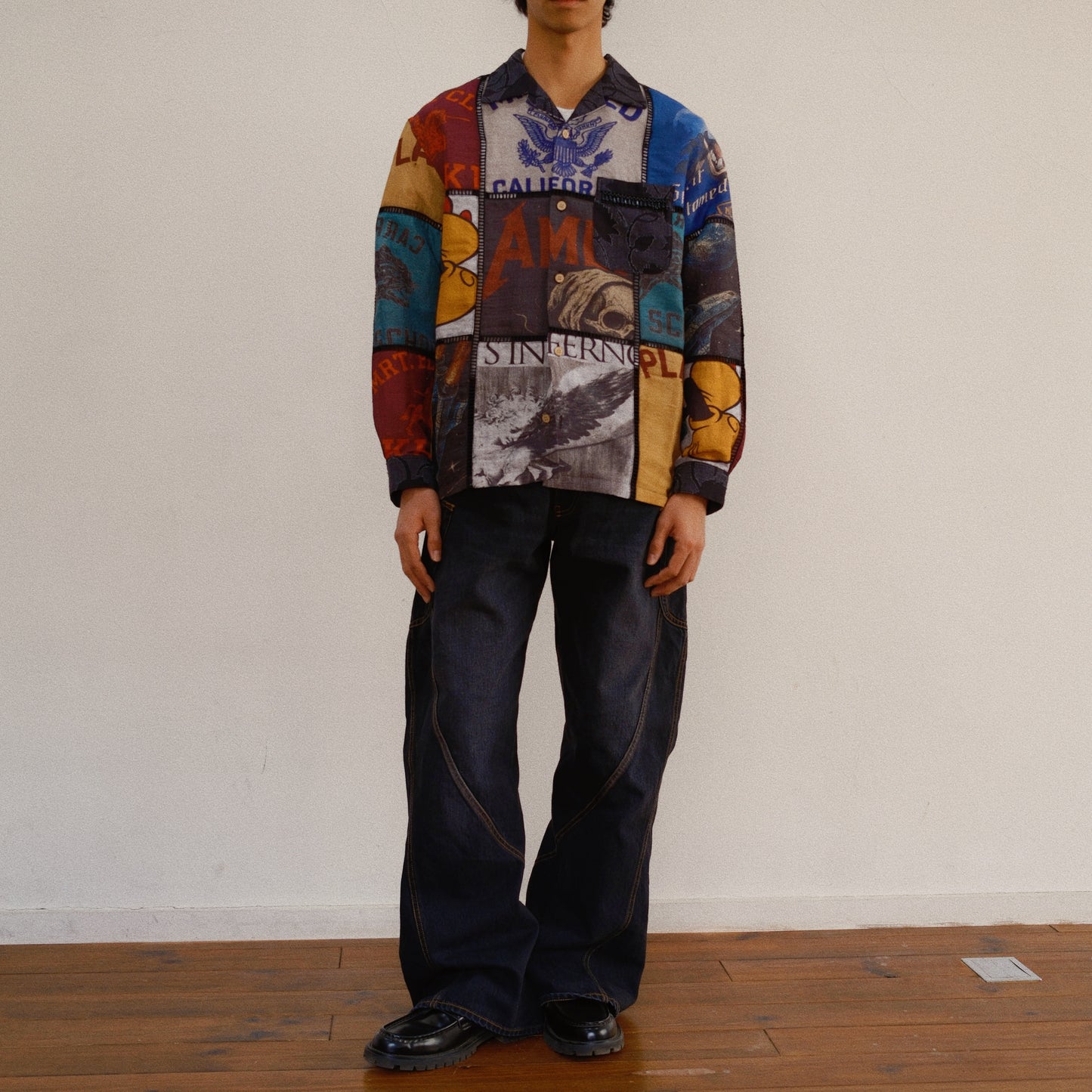 Patchworked Silk Shirt Black