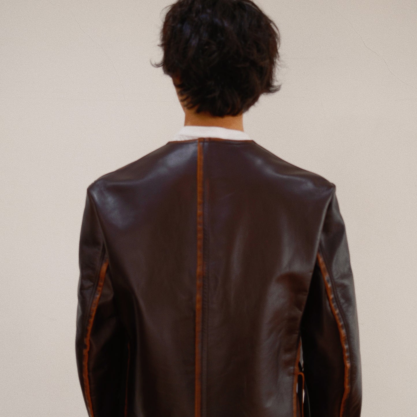 No Collor Letther Jacket Black