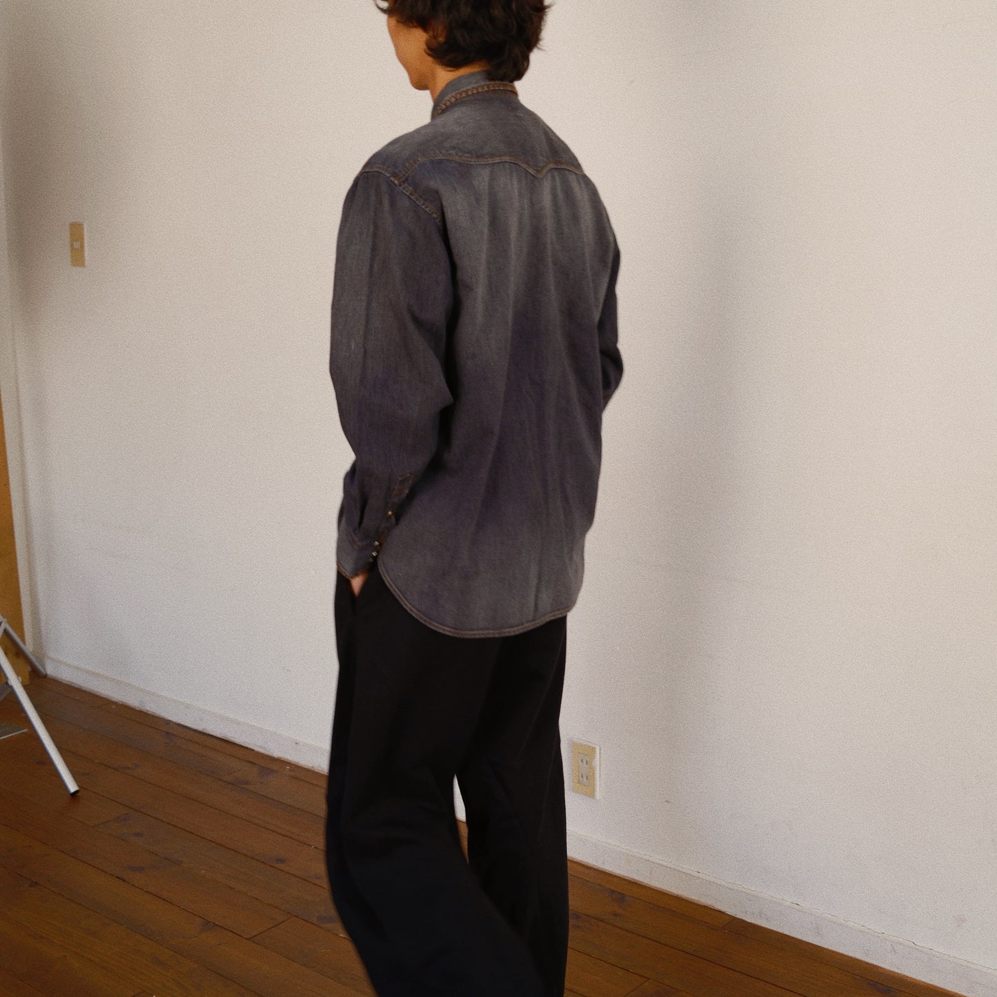 Hand-Embroidered Denim Shirt Black