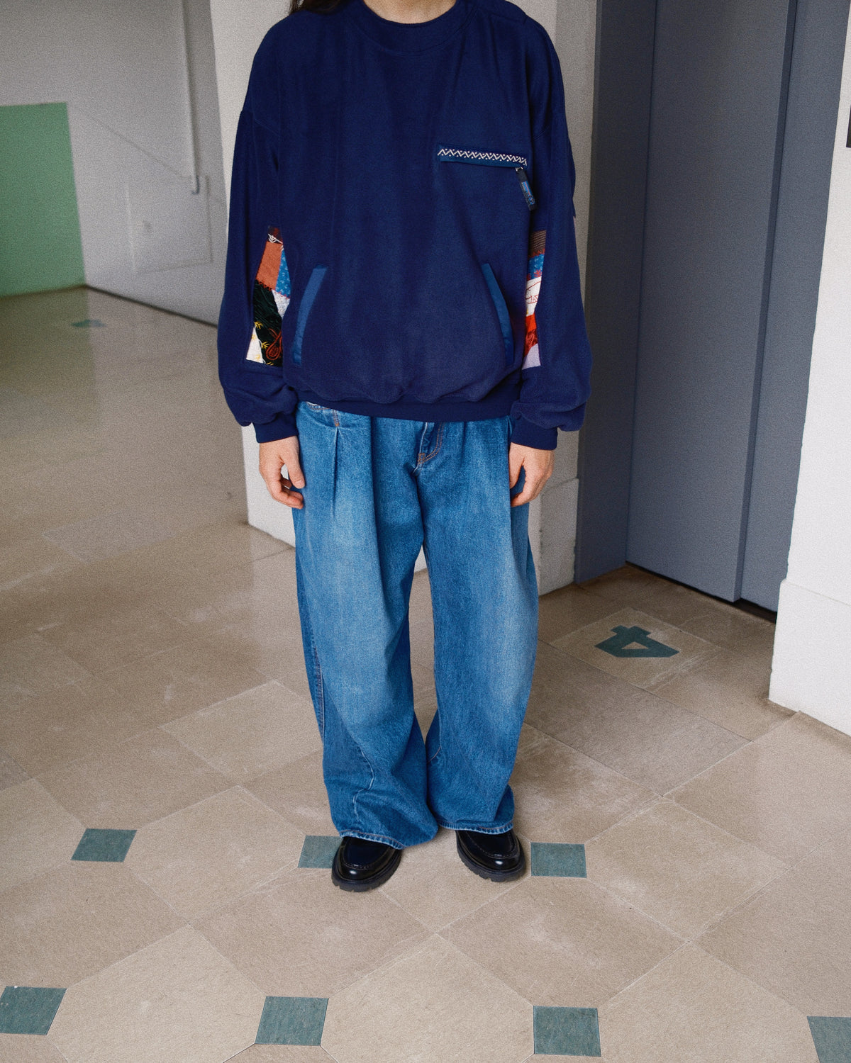 Quilt fleece pullover Navy