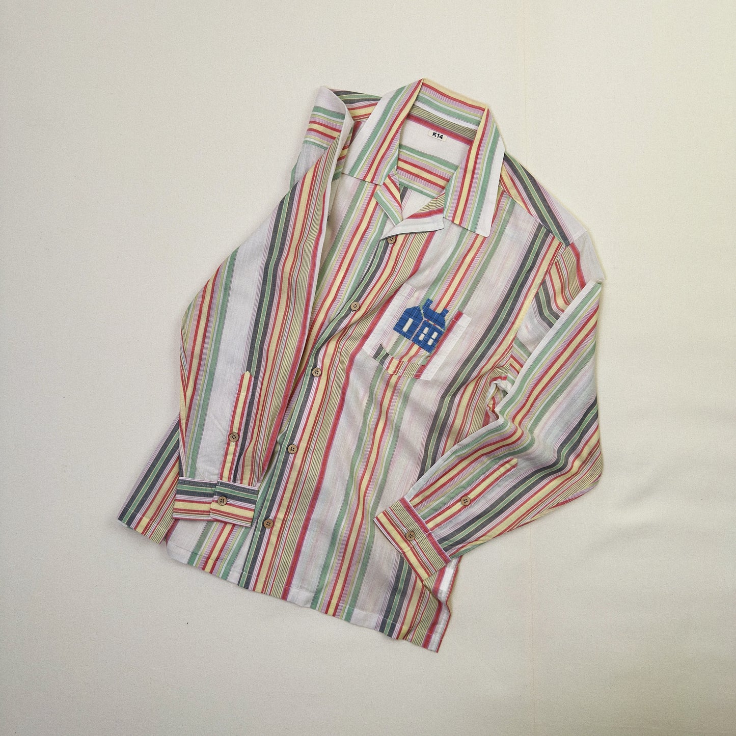 Hand-Embroidered Stripe Shirt  white
