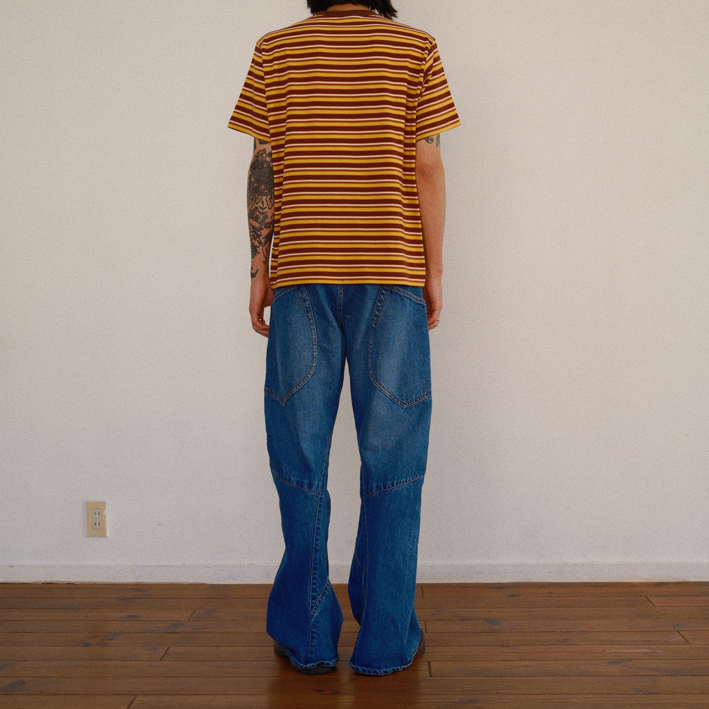 Hand-Embroidered Stripe T-Shirt Brown