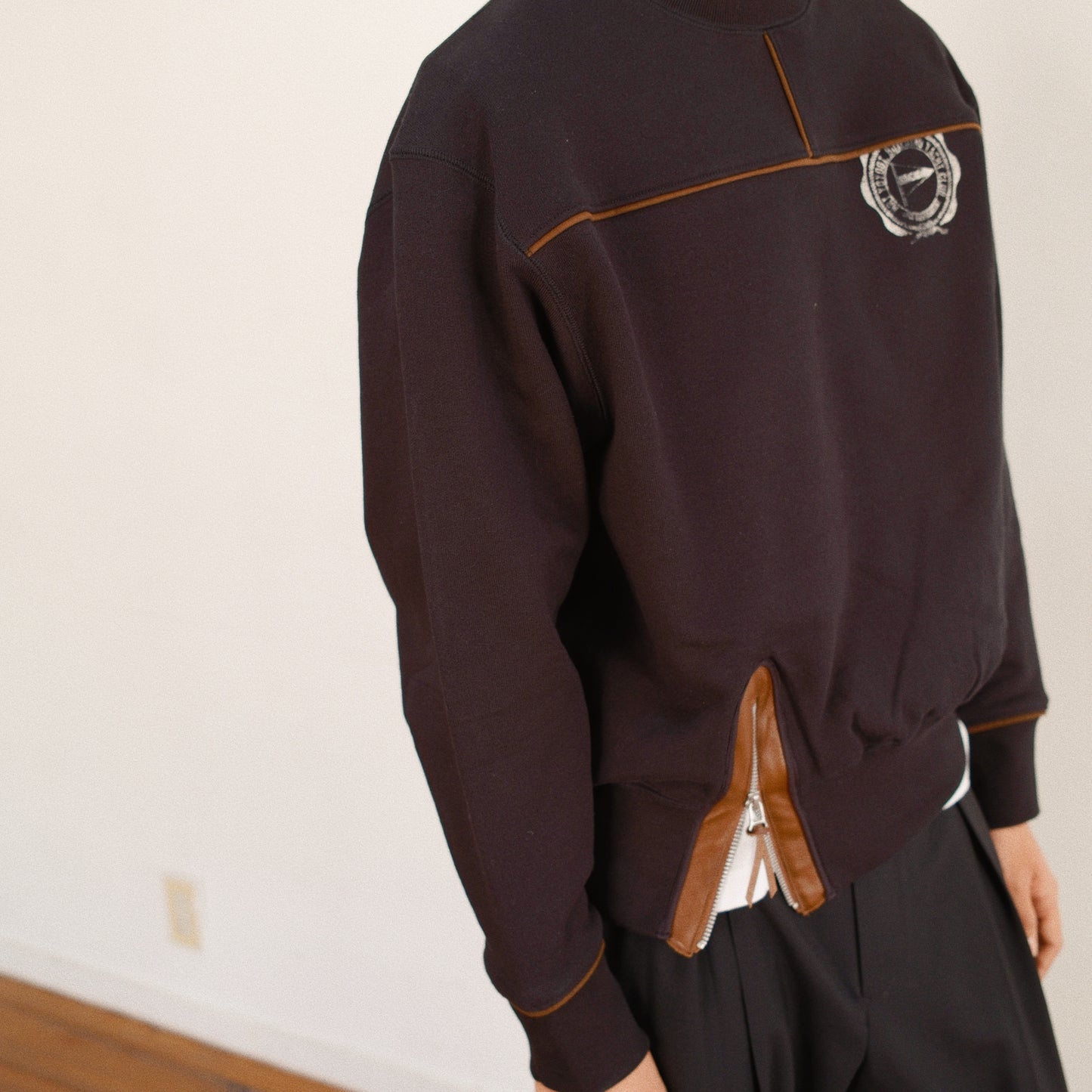 Leather-Trimmed Sweatshirt  Black