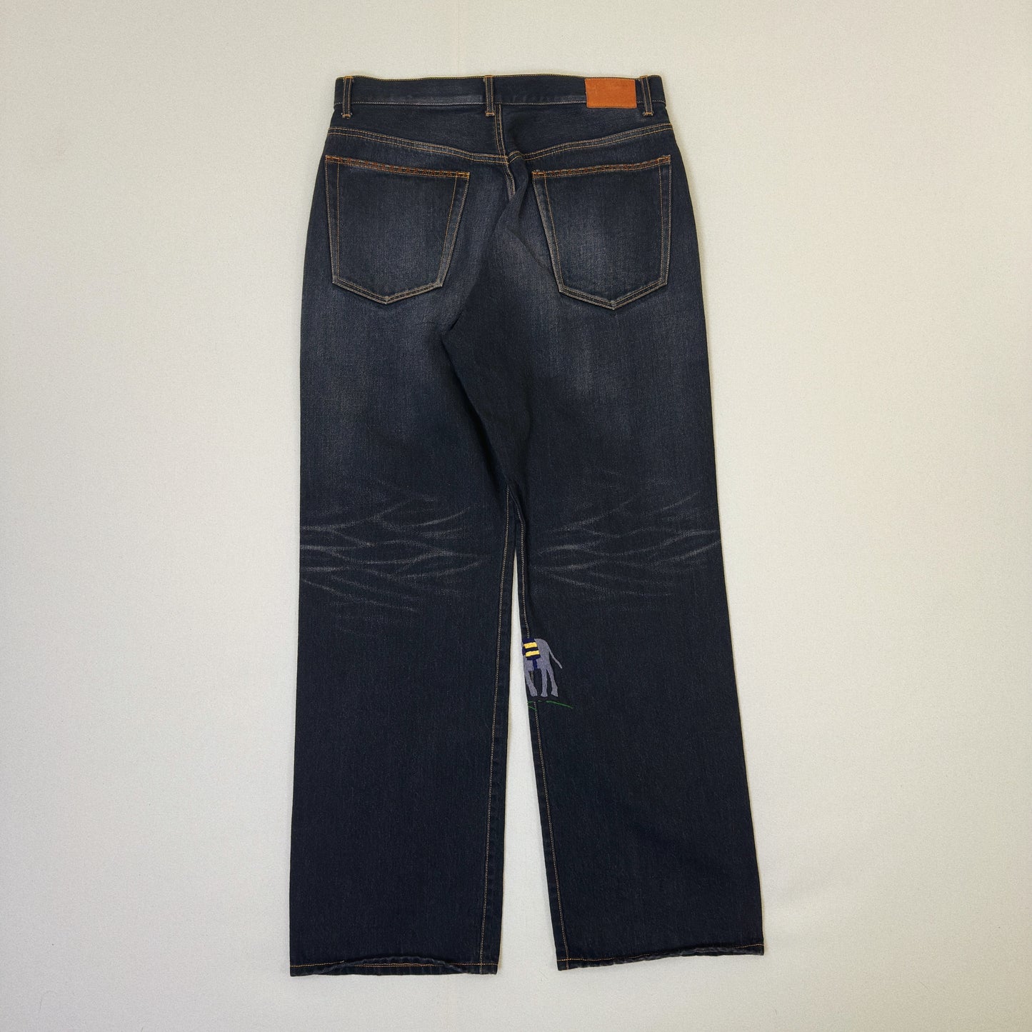 Hand-Embroidered Denim Pants 　Black