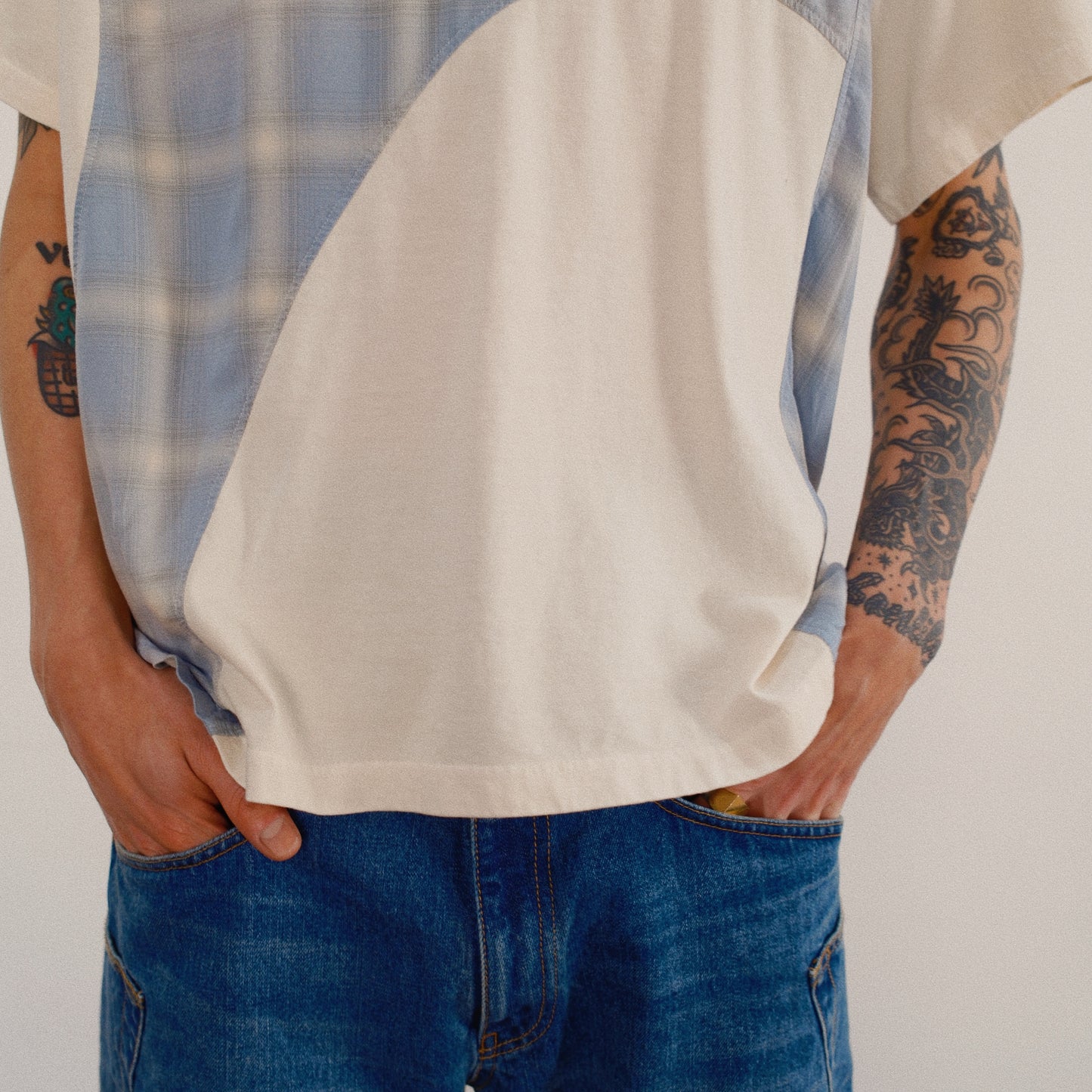 Pachworked Faded T Shirt  Oatmeal