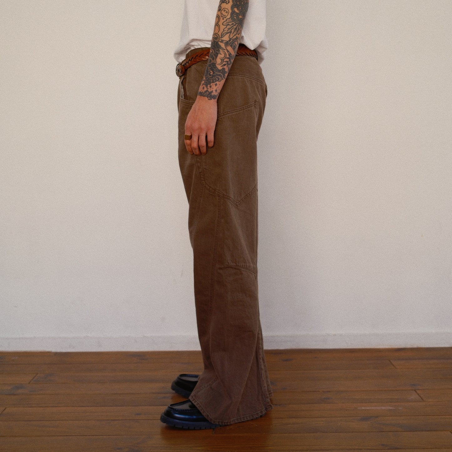 3D Cutting Denim Pants  Brown