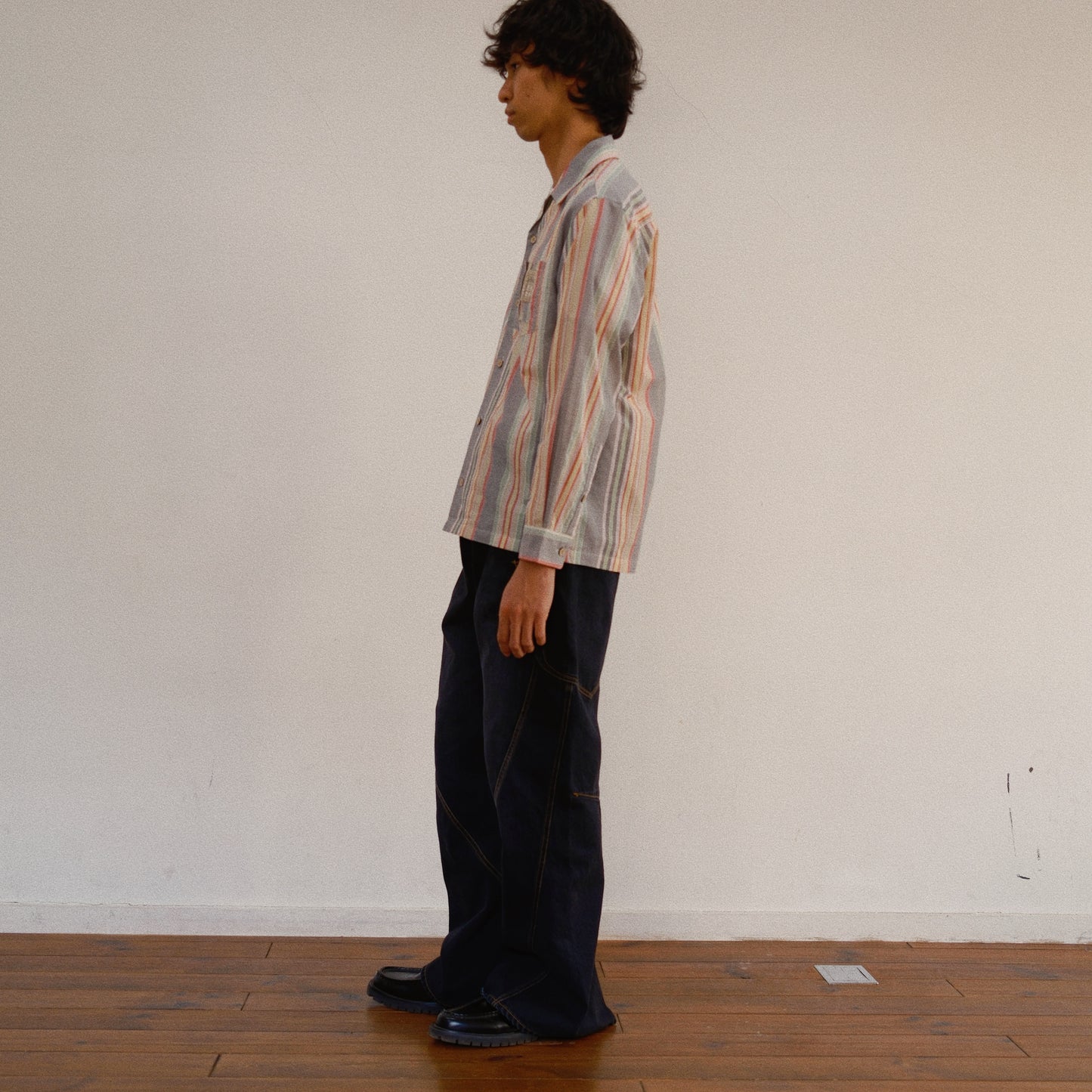Hand-Embroidered Stripe Shirt  Black