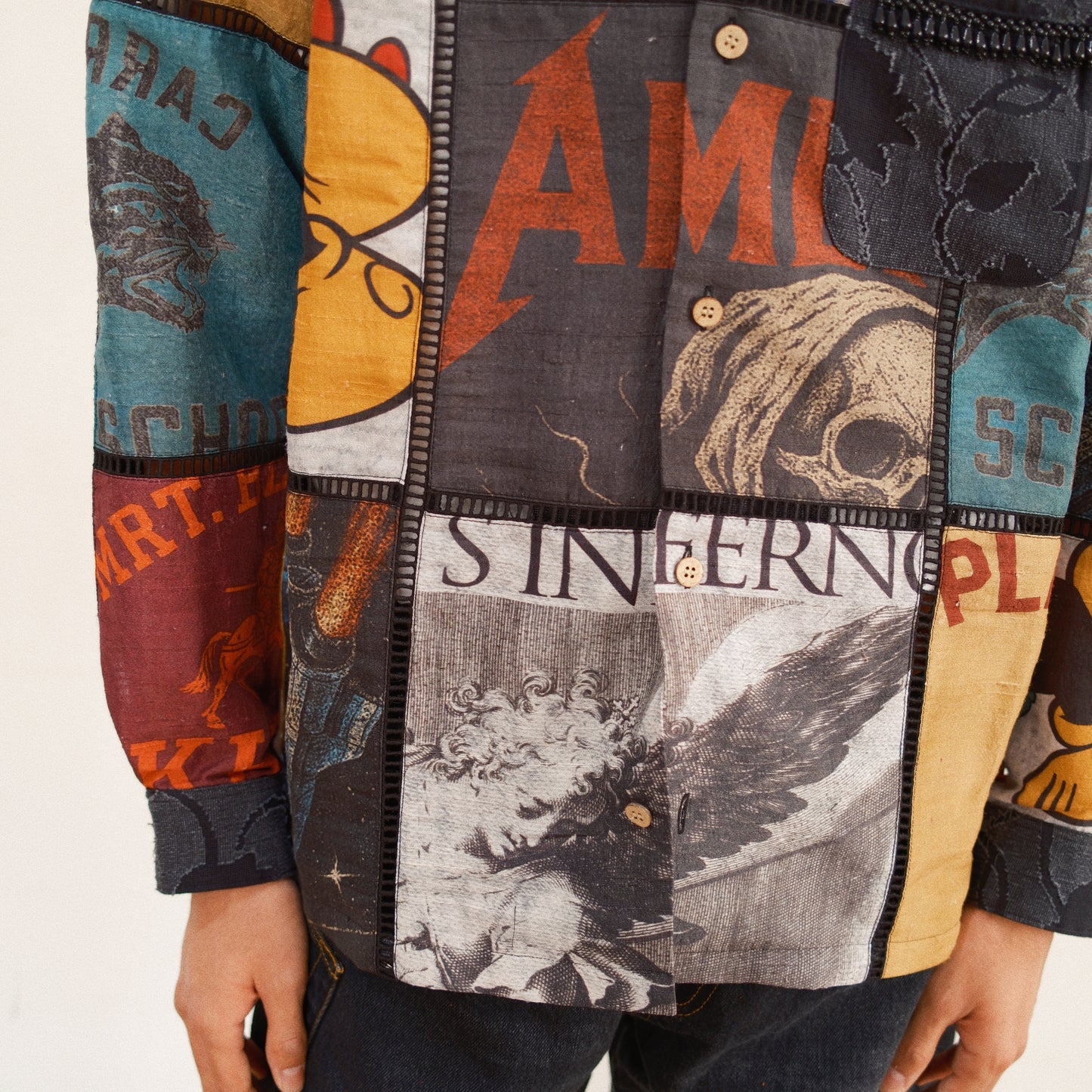 Patchworked Silk Shirt Black