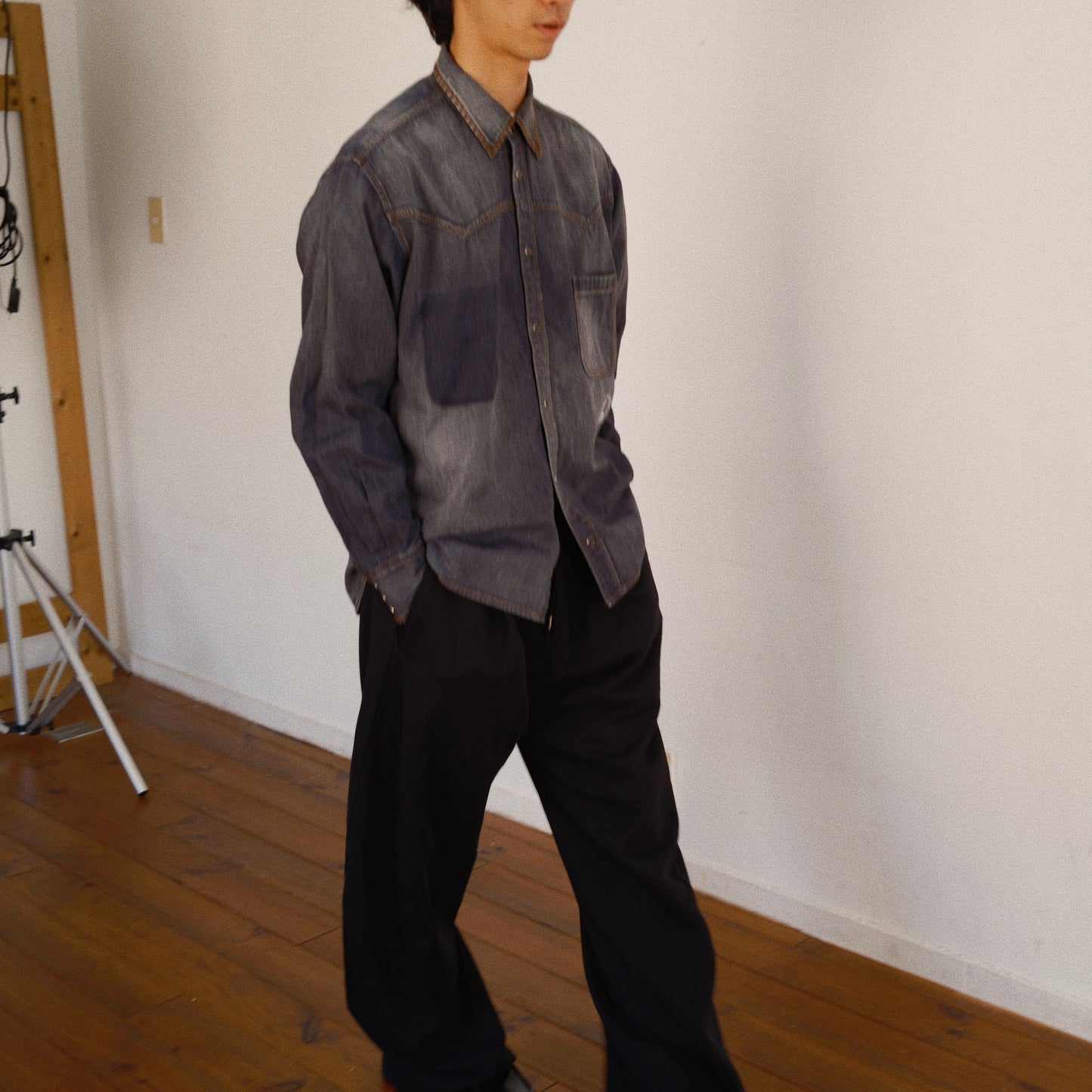Hand-Embroidered Denim Shirt Black