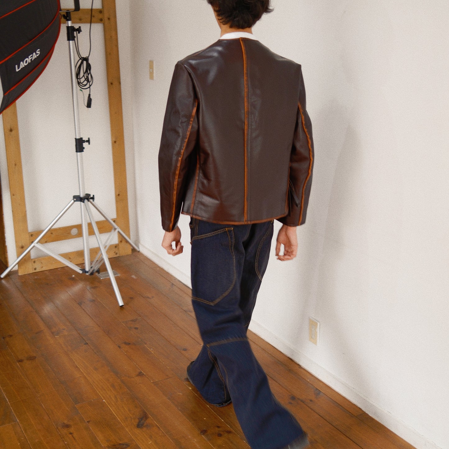 No Collor Letther Jacket Black