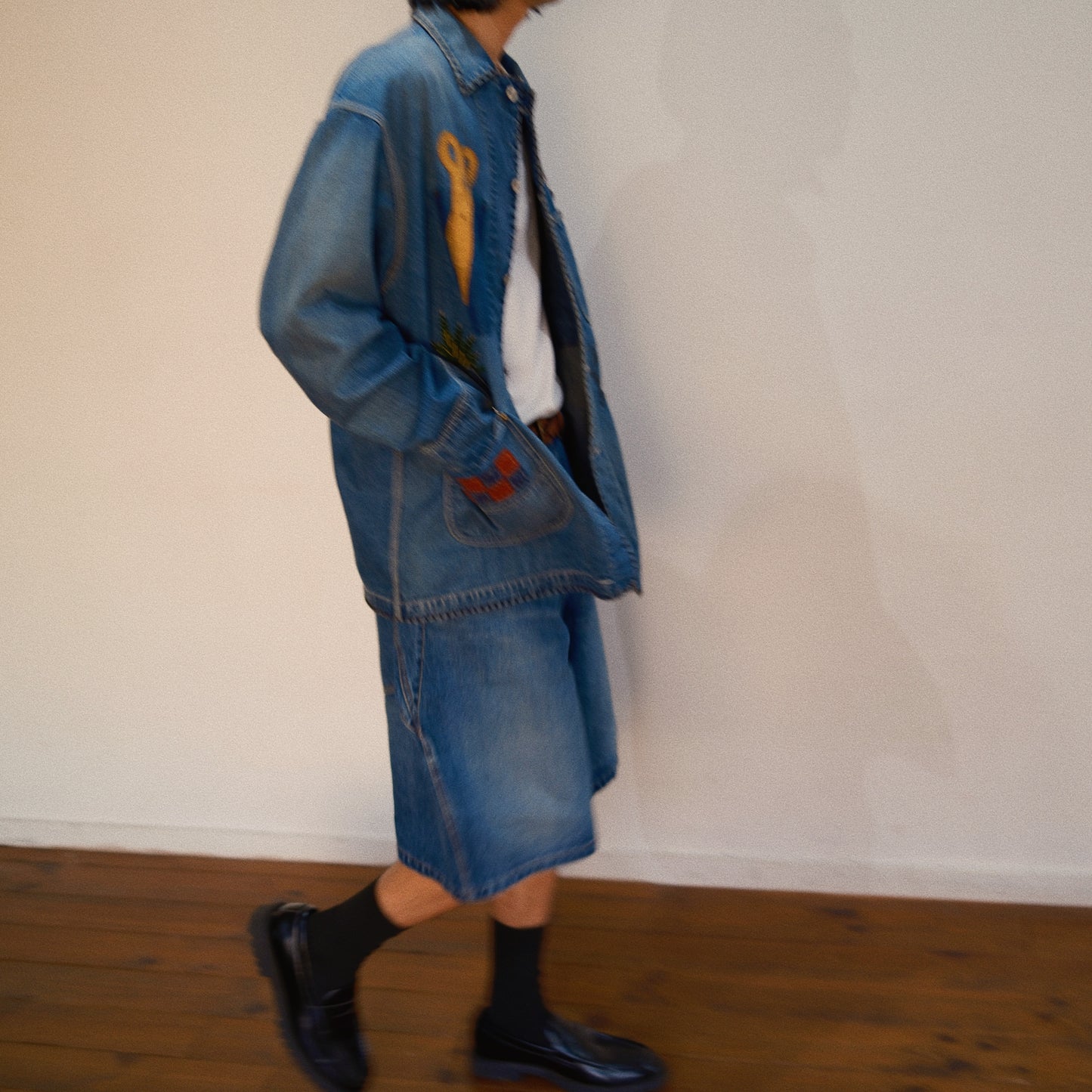 3D Cutting Half Denim Pants 　Indigo