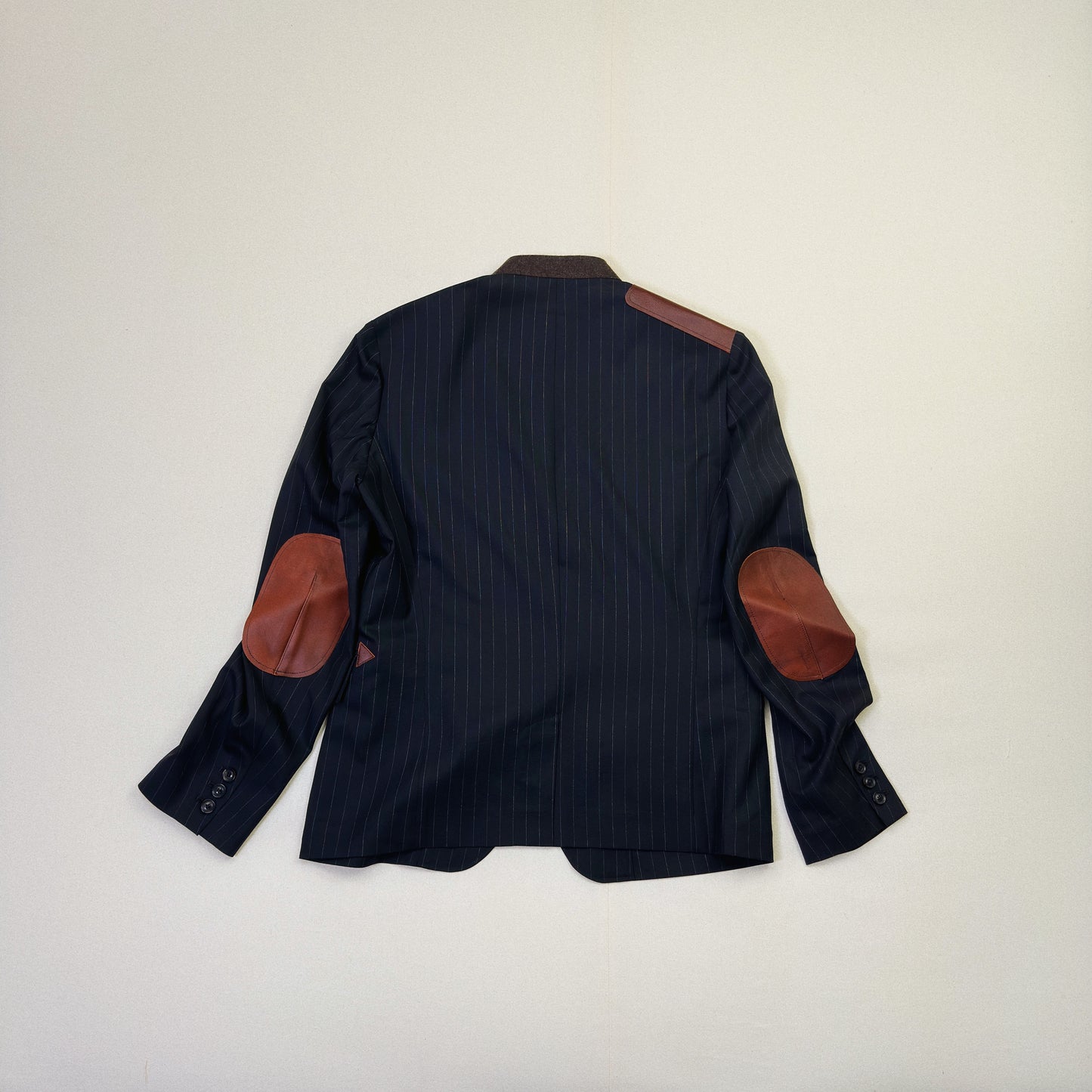 Leather-Patch No-Collar Jacket Black