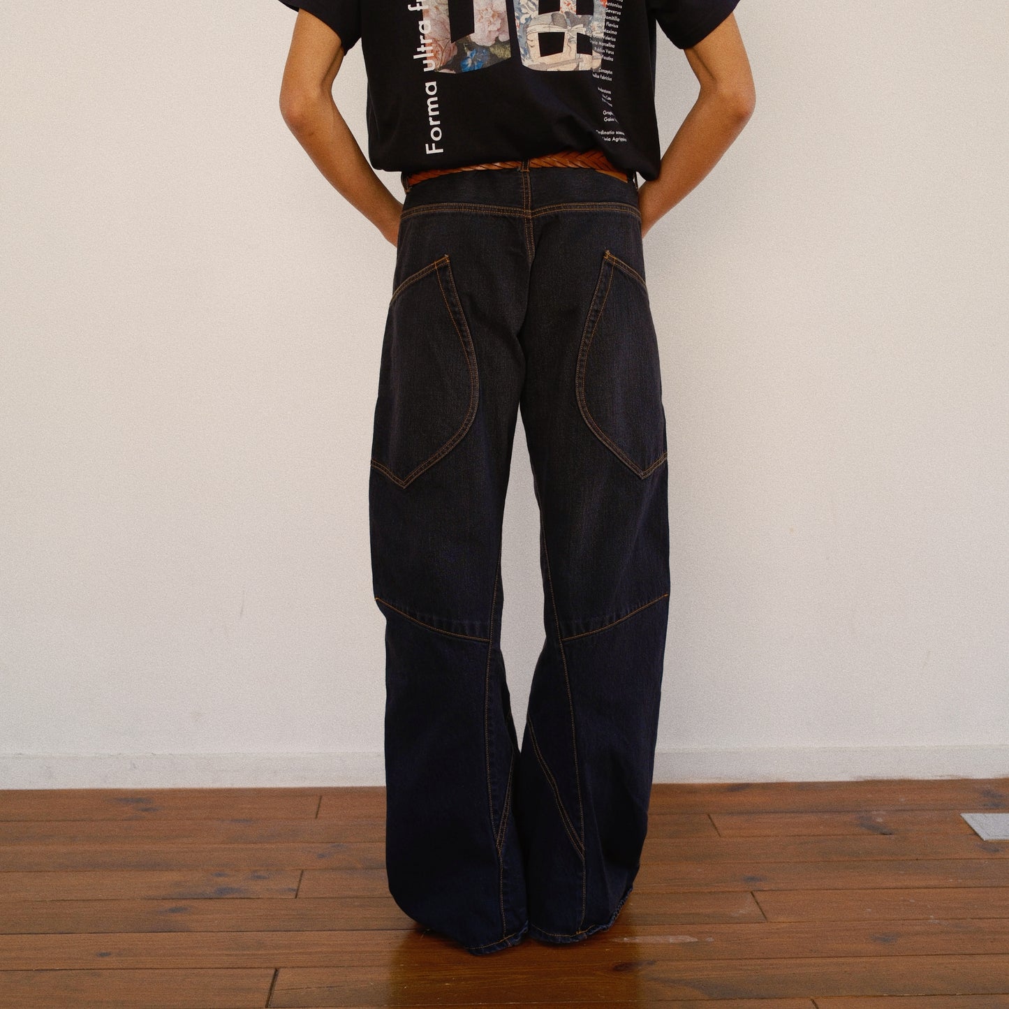 3D Cutting Denim Pants  Black