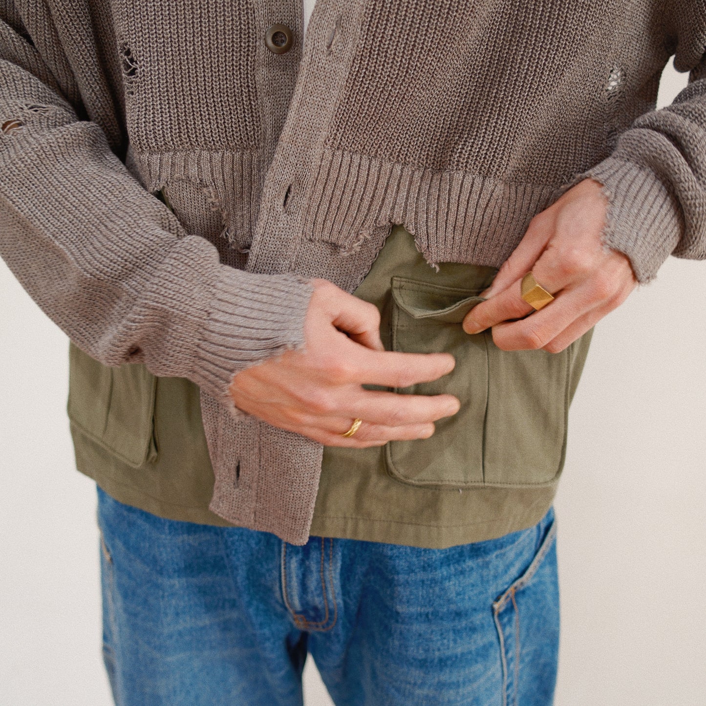 Destroyed Knit Cardigan Gray